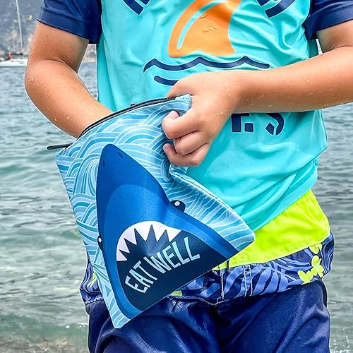 Miniatura 7 de Yumbox Bolsas reutilizables para sándwiches y aperitivos (paquete de 2) divertidas impresiones de tiburones para niños pequeños y niños, ecológicas,