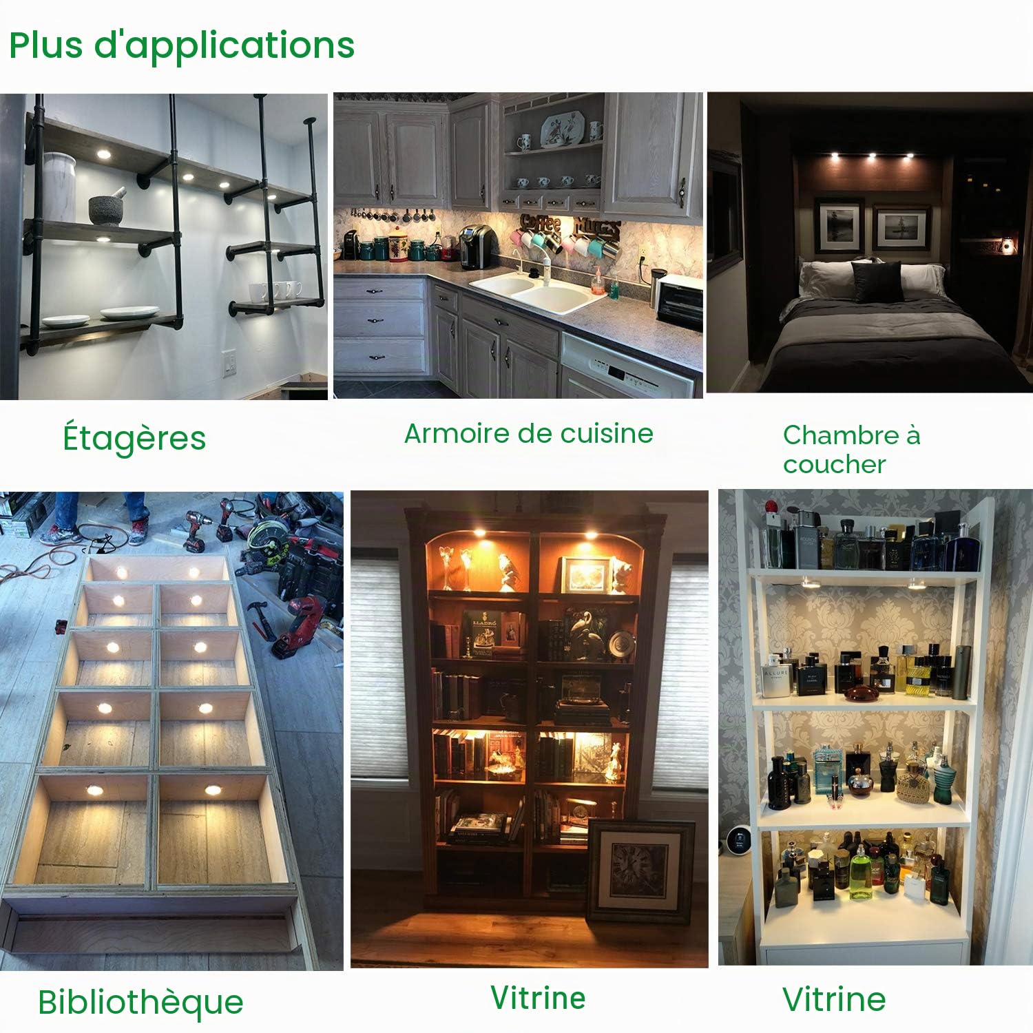 AIBOO Lot de 4 spots LED pour cuisine, 230 V, avec télécommande, à intensité variable, 12 V, avec câble, pour armoire, armoire, cuisine, 8 W, blanc froid