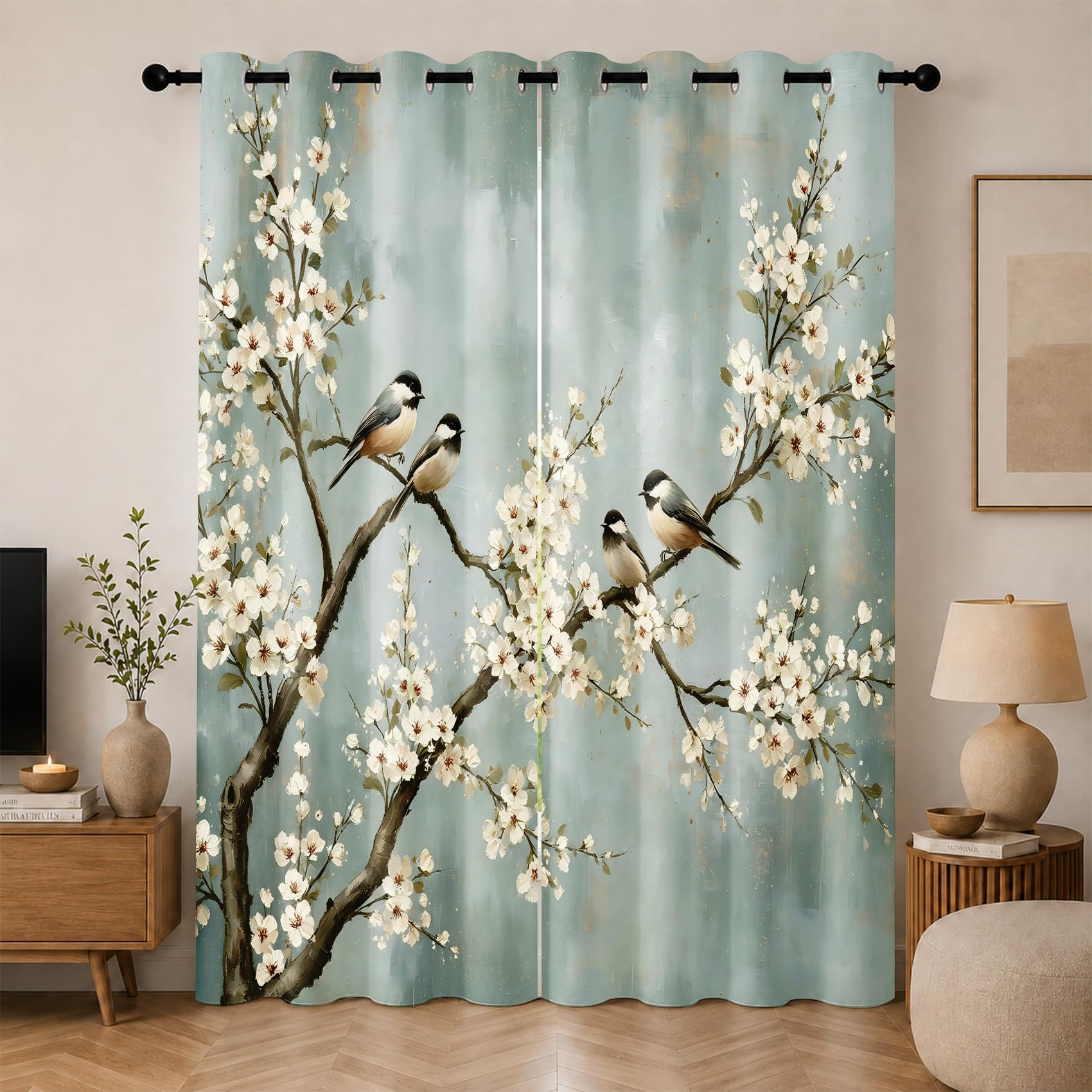 Generisch Rustikale Blumen Vogel Verdunkelungsvorhänge Schlafzimmer 2er Set