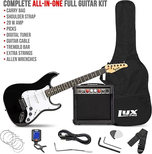 Miniatura 2 de Kit de guitarra eléctrica con amplificador de 20W, todos los accesorios, sintonizador digital de broche, seis cuerdas, dos uñas de guitarra, barra
