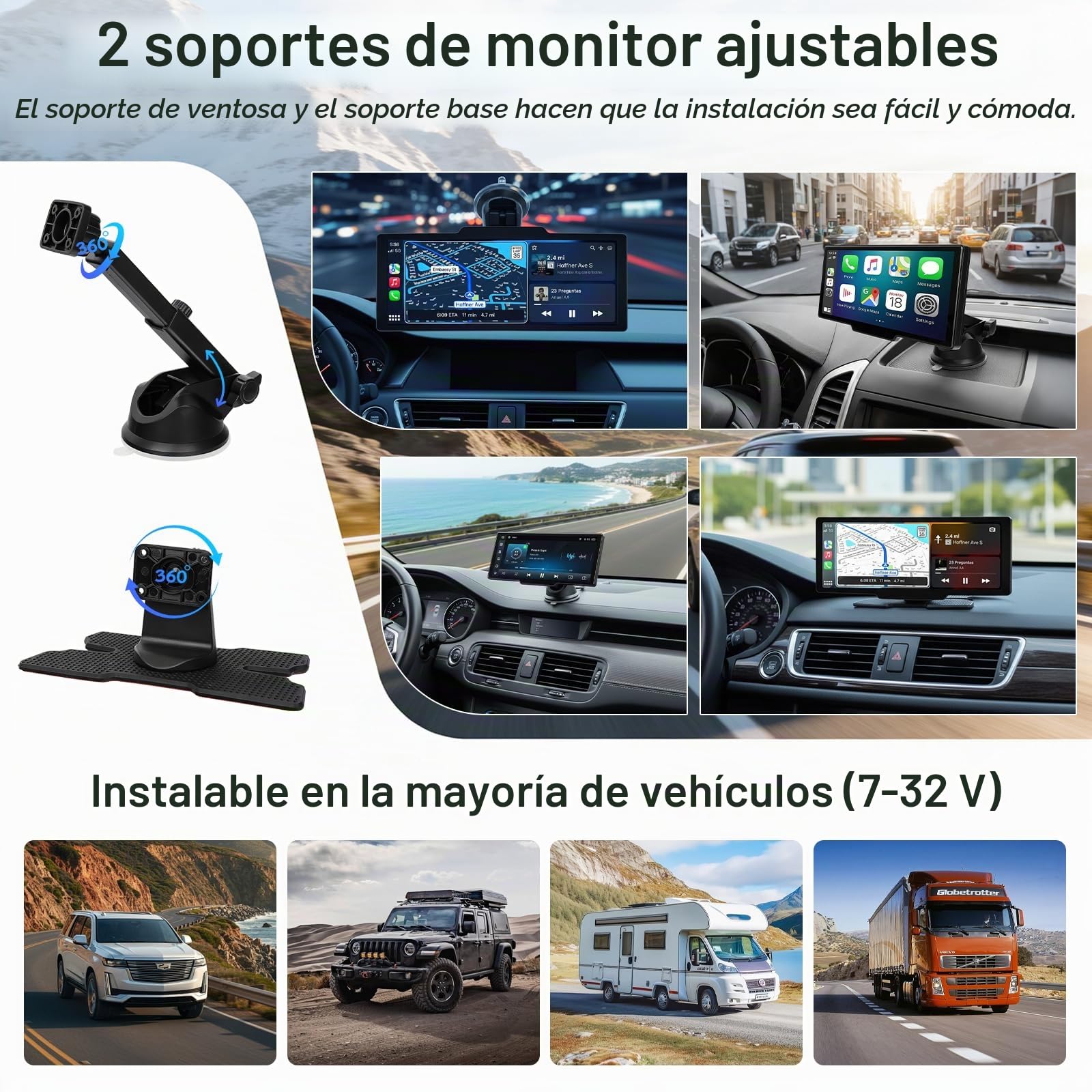 Pantalla Carplay Coche de 10.26" - Pantalla inalámbrica Android Auto Car Play con cámara 4K Dashcam 1080P Cámara de Marcha atrás táctil IPS Bluetooth Mirror Link Pantalla Dividida FM/AUX 64GTF