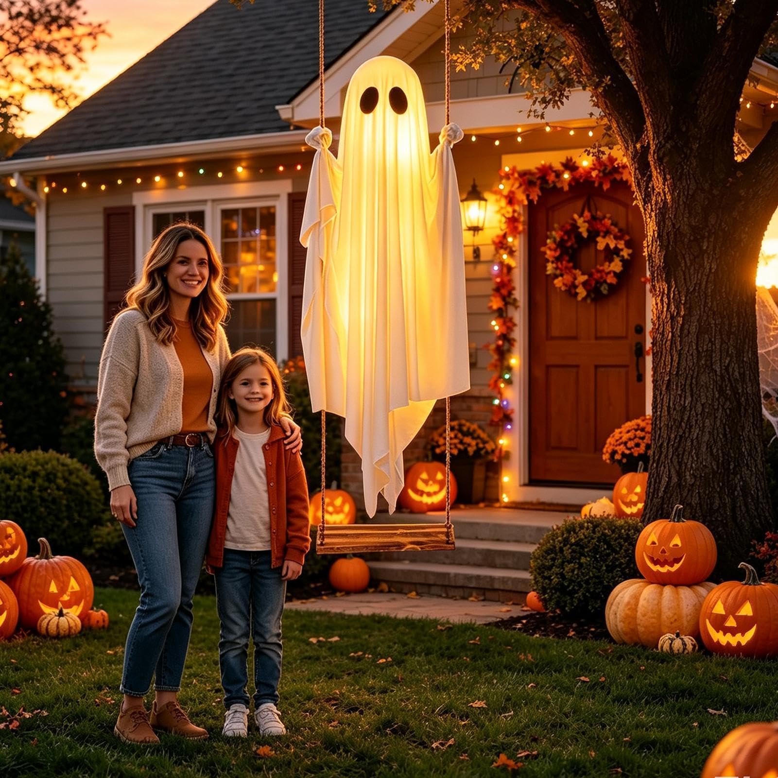 Ghost Outdoor Decor z zdalnie oświetloną huśtawką straszny wodoodporny ornament