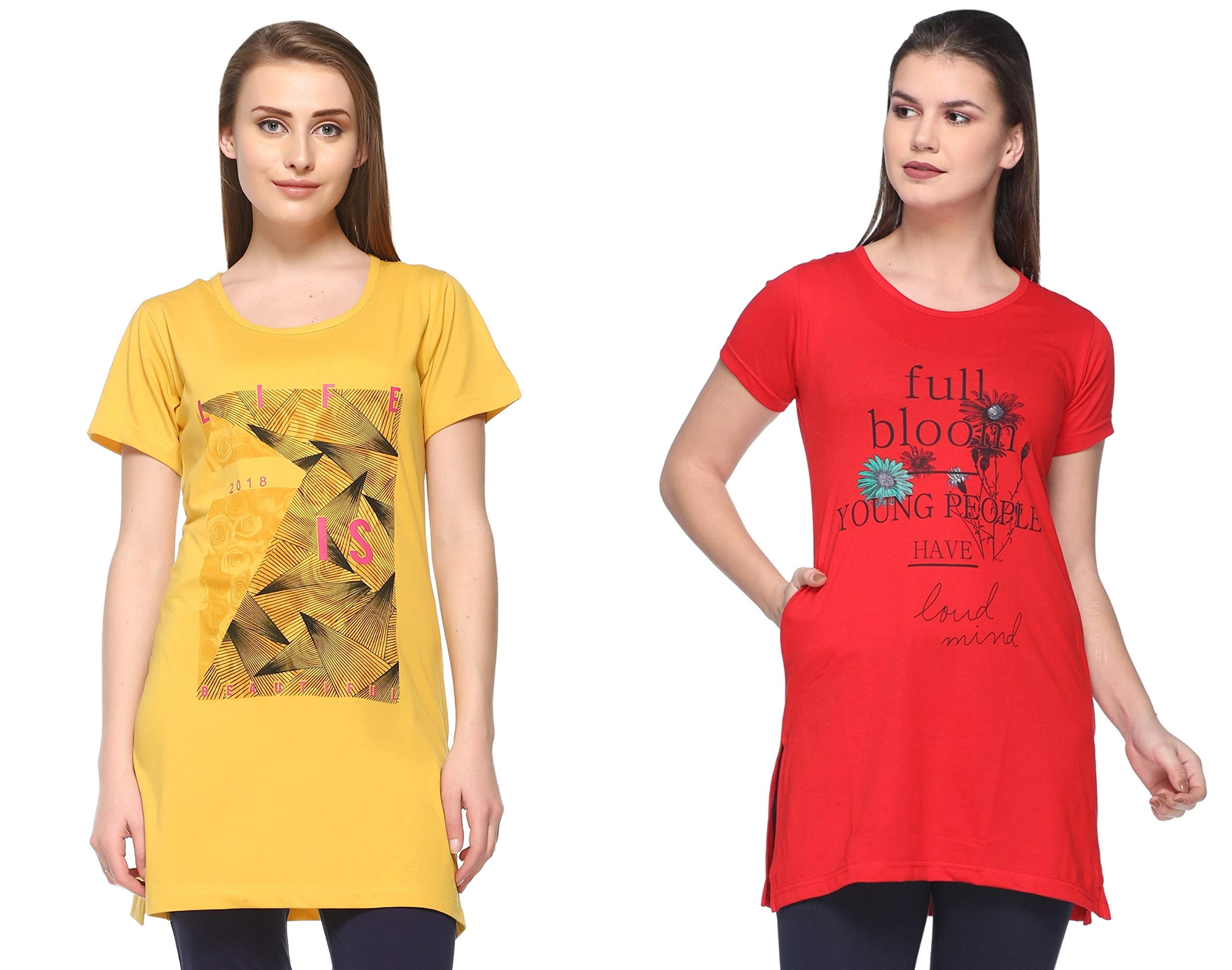 Women's Longline Side Pockets Side Slits Sleepwear Tshirts Combo (Pack of 2) (2CMTLPA7705A6_XL)