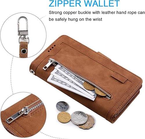 Miniatura 184 de UEEBAI Funda para Samsung Galaxy S21 FE 5G, 9 ranuras para tarjetas, cartera de cuero retro a prueba de golpes, con correa de mano, ranuras