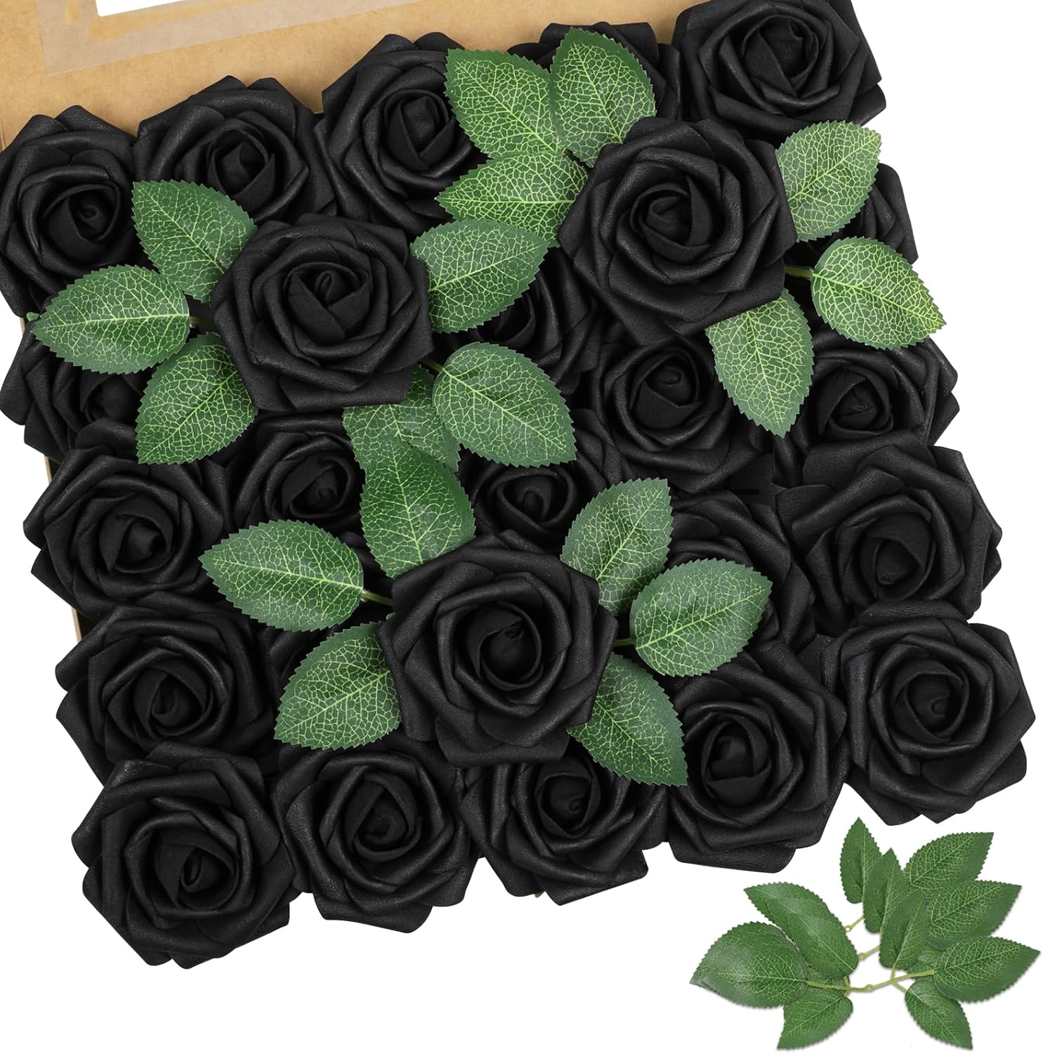 AmyHomie Artificial Flowers Black Rose 25pcs Real Looking Fake Roses w/Stem for DIY Wedding Bouquets Centerpieces Arrangements Party Baby Shower Valentines Day Christmas Tree Decorations