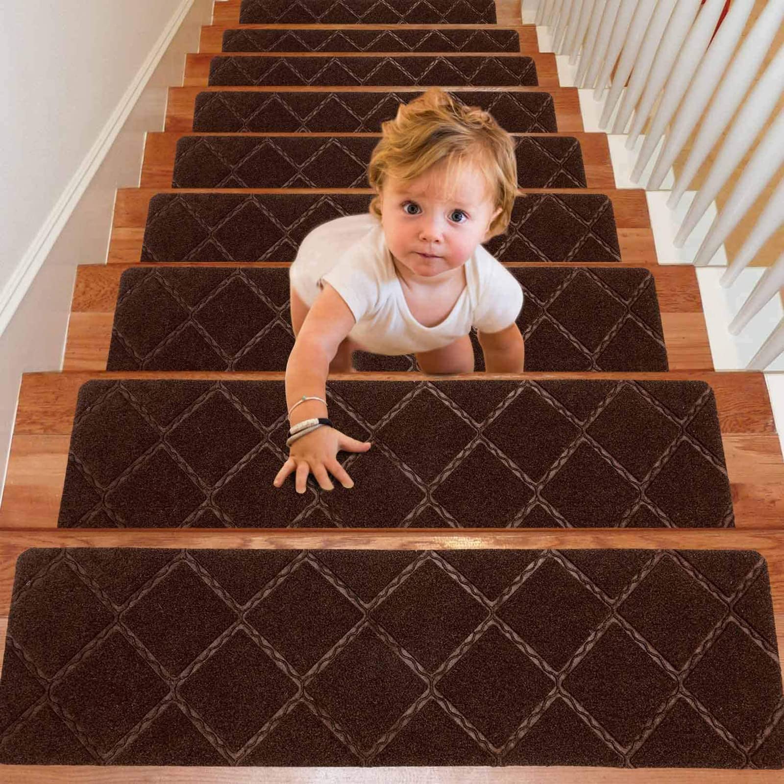 15 Tapis D'Escalier Auto-Adhésifs Antidérapants – Marron Clair, 76 X 20 Cm – Sécurité Personnes Âgées & Enfants