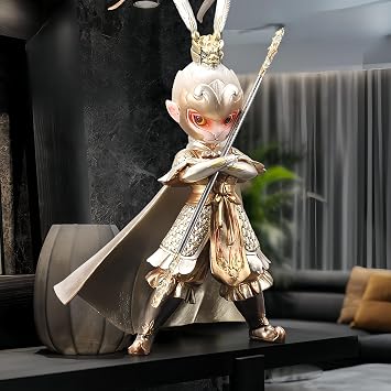 Monkey King Statue Sun Wukong Figure Chinese Mythological feng Shui Figures Home Decor Desktop Ornament Perfect Collecting (Silver)