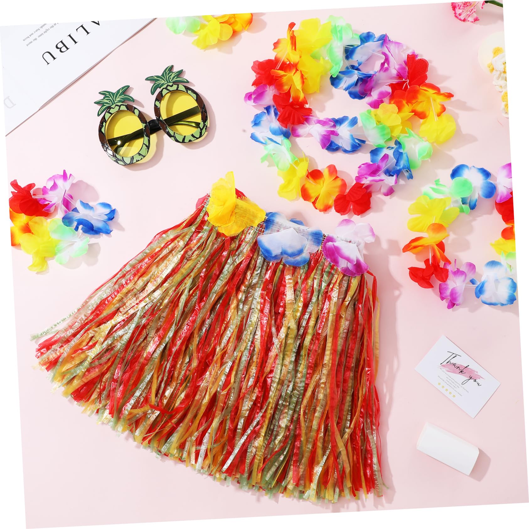 FRCOLOR Falda De Hierba Para Mujer Traje De Fiesta Gafas Para Bebé Faldas De Hierba Para Luau Para Mujer Tropical Recuerdo De Festival Trajes De Dama Hierba Hula LED Sol Falda