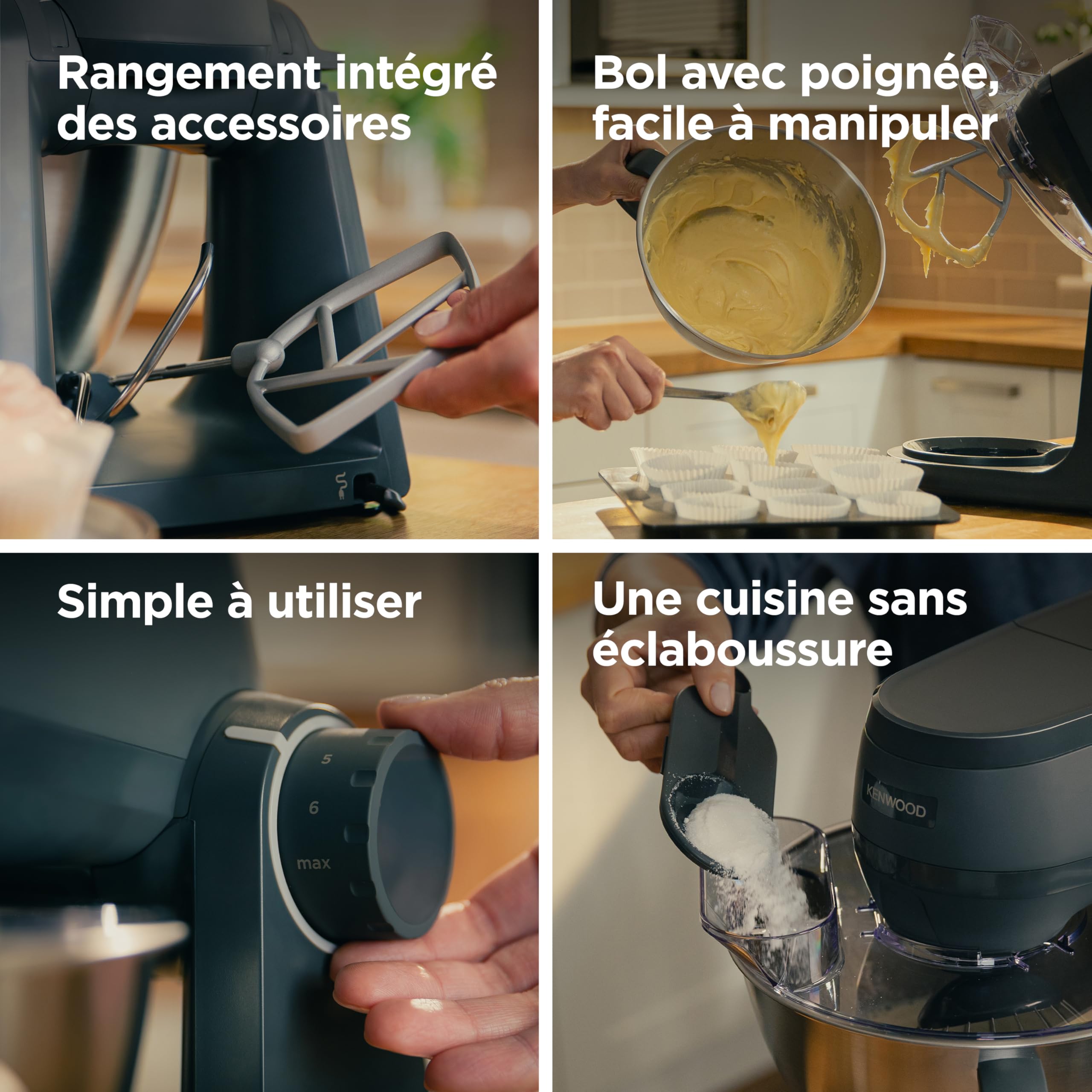 Kenwood Multi Tasker Mixeur multifonctionnel avec mixeur et robot culinaire, robot de cuisine, pâte 1,7 kg pour pain et pizza, dosseret gris (KHC30.050GY)