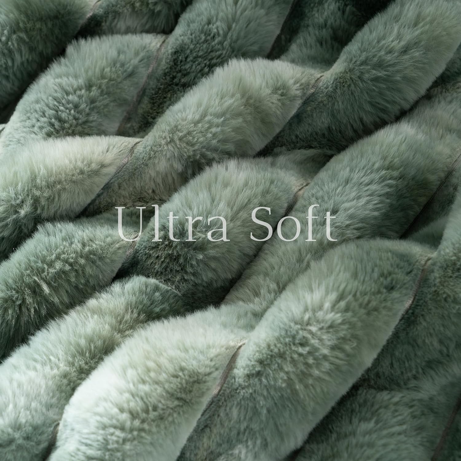 Battilo Faux Fur Throw Blanket, Cozy Warm Plush Striped Rabbit Fur Blanket for Couch and Bed, Super Soft Fuzzy Aqua Blanket for Living Room Bedroom, Home Decor & Gifts, 50"x60" - Image 2