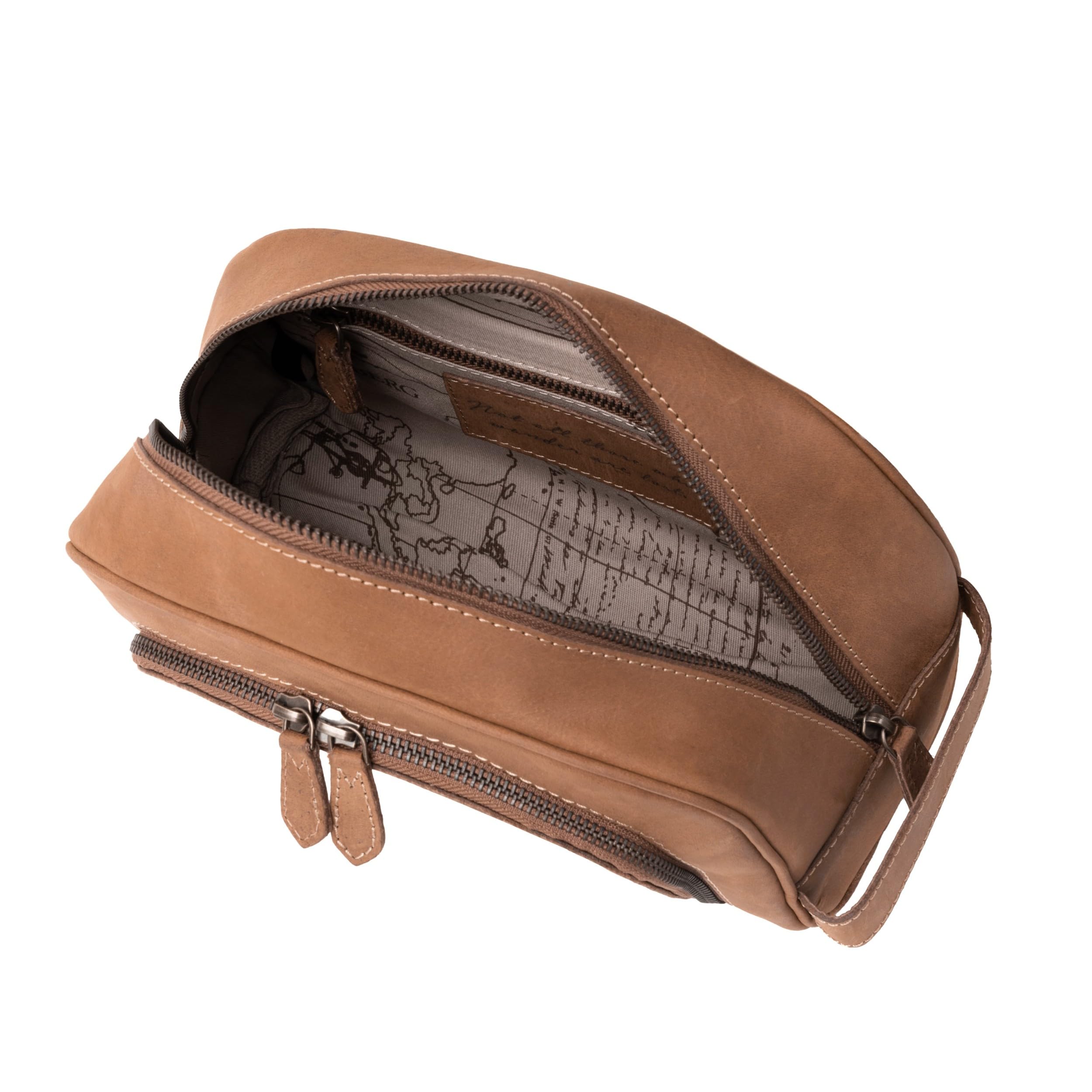 DRAKENSBERG Kulturbeutel Herren Leder 'Ben' - Klassische Reise-Kulturtasche mit vielen Fächern, Vintage, handgemacht, 5L - Havanna-Braun, DR00310