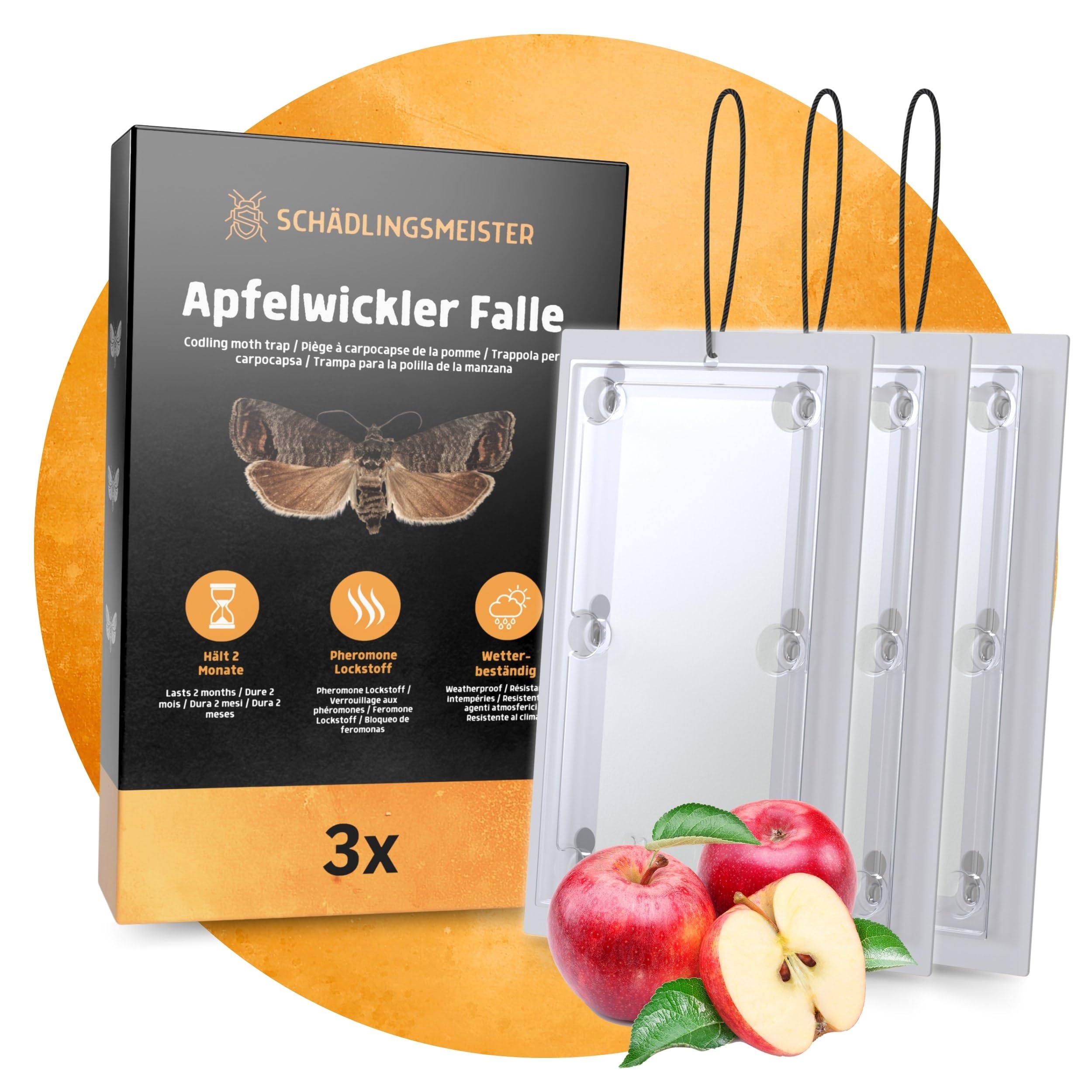 Panteer Apfelwickler Falle - 3 Stück - MIT Schnur - Apfelwickler Pheromonfalle - Apfelwickler bekämpfen - Gegen Apfelwickler - Mittel gegen Apfelwickler - Monitoringfalle