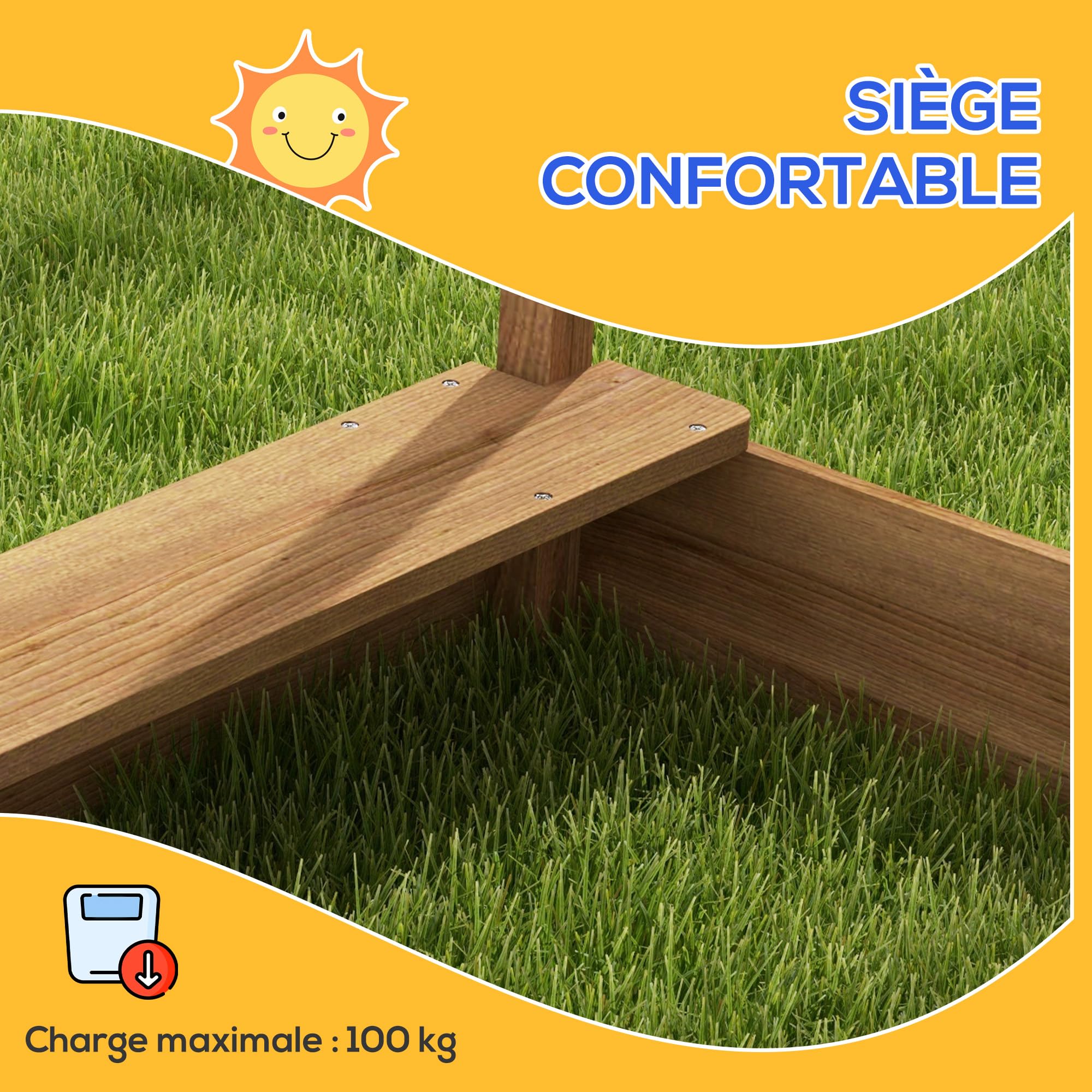Outsunny Bac à Sable pour Enfant en Bois Sapin Forme Maison 124x116x146cm | Avec auvent, 2 bacs, évier, tableau noir et fanions