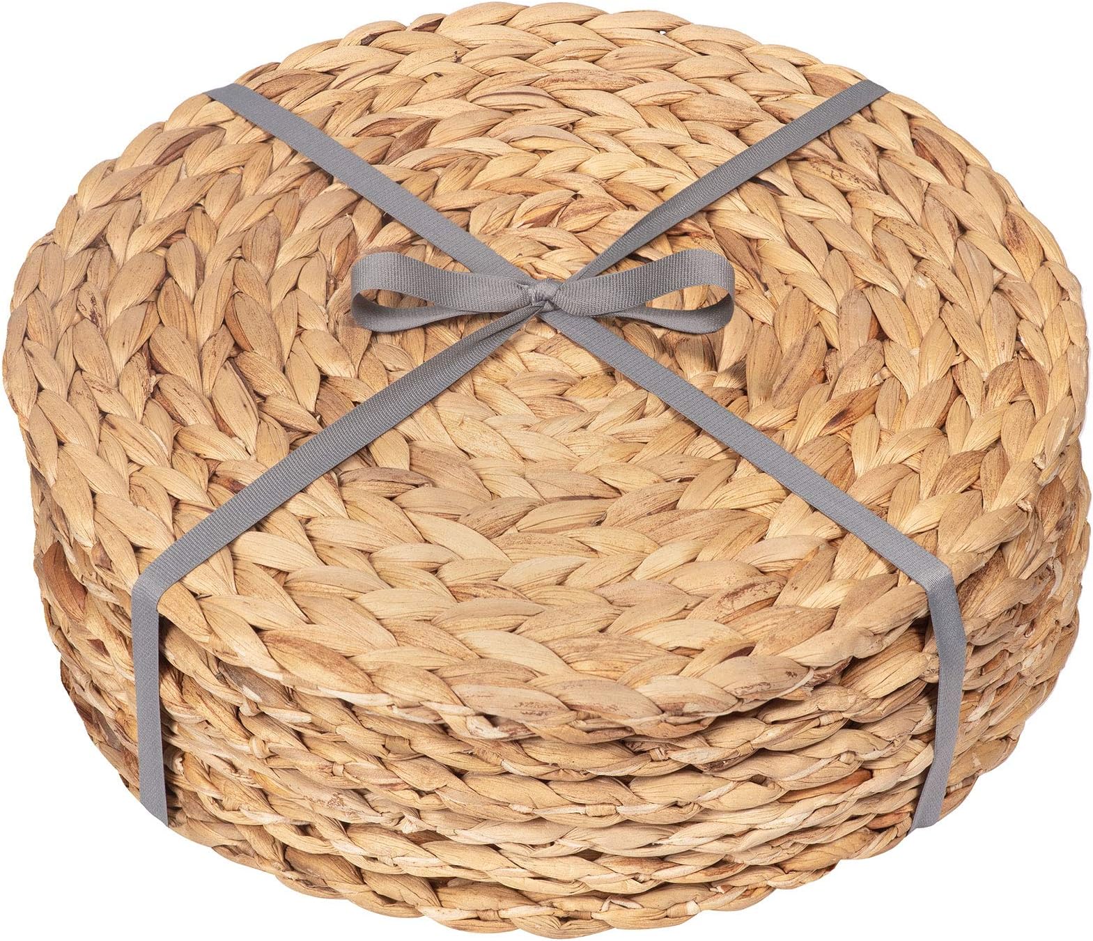 Dehaus® Round Placemats - Set of 6, 30cm Water Hyacinth Table Mats - Luxury Quality Woven Wicker Table Place Mats - Natural Handmade Wooden Seagrass Kitchen Dining Accessories