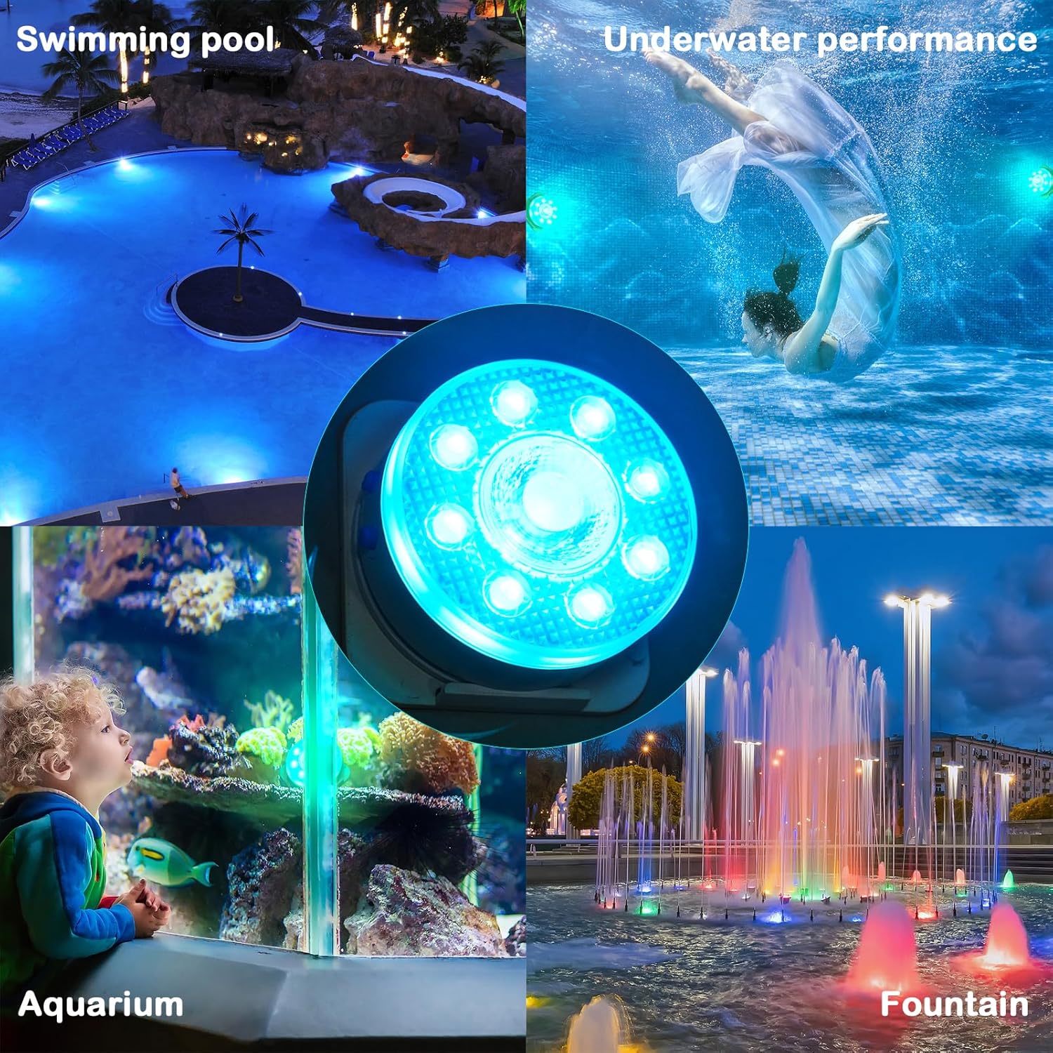 Underwater Pool Lights for Above Ground Pools and Inground Swimming Pools with Remote Timer Off, Magnet RGB Submersible LED Lights Rechargeable Spotlight 16 Colors 9-Mode, Hot Tubs, Fountain -4Pack
