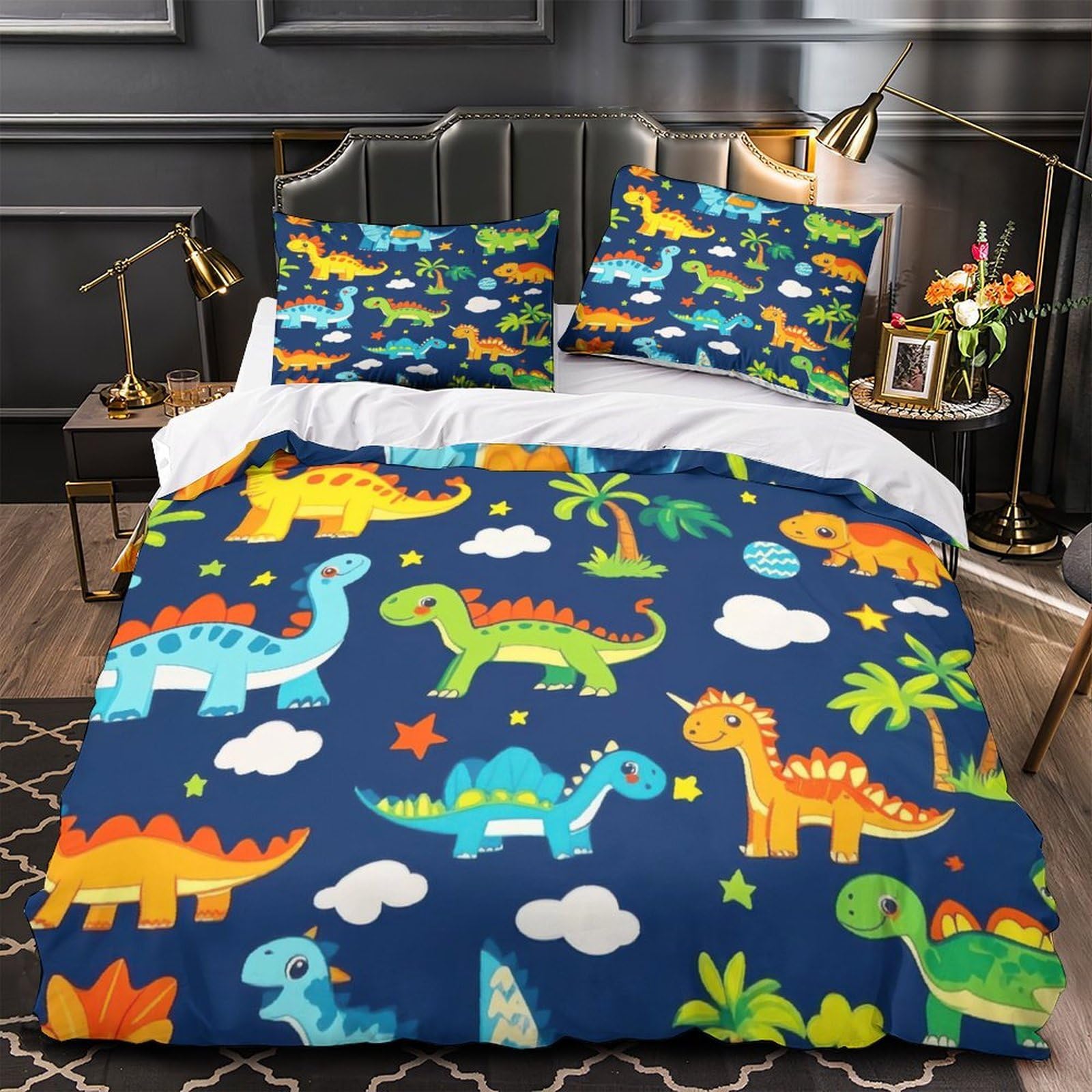 Housse de couette dinosaure aquarelle 3D idéale pour décorer la chambre double d'une fille