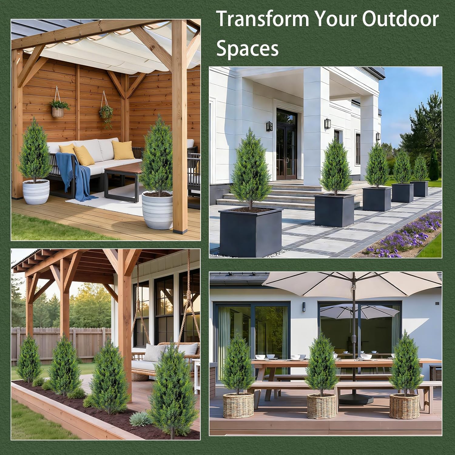 2 Pack 3FT Artificial Cedar Topiary Trees with Ground Spike, Realistic Fake Plants Tree UV Resistant Artificial Plants Indoor Outdoor Faux Plants Evergreen Bushes Shrubs for Porch Garden Office