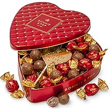 Chocolate Gift- Heart Shaped Tin with Chocolate Hazelnut Bon Bons, Gift Box for Her, Women, Wife, Girl, Romance, Love- Bonnie &amp; Pop
