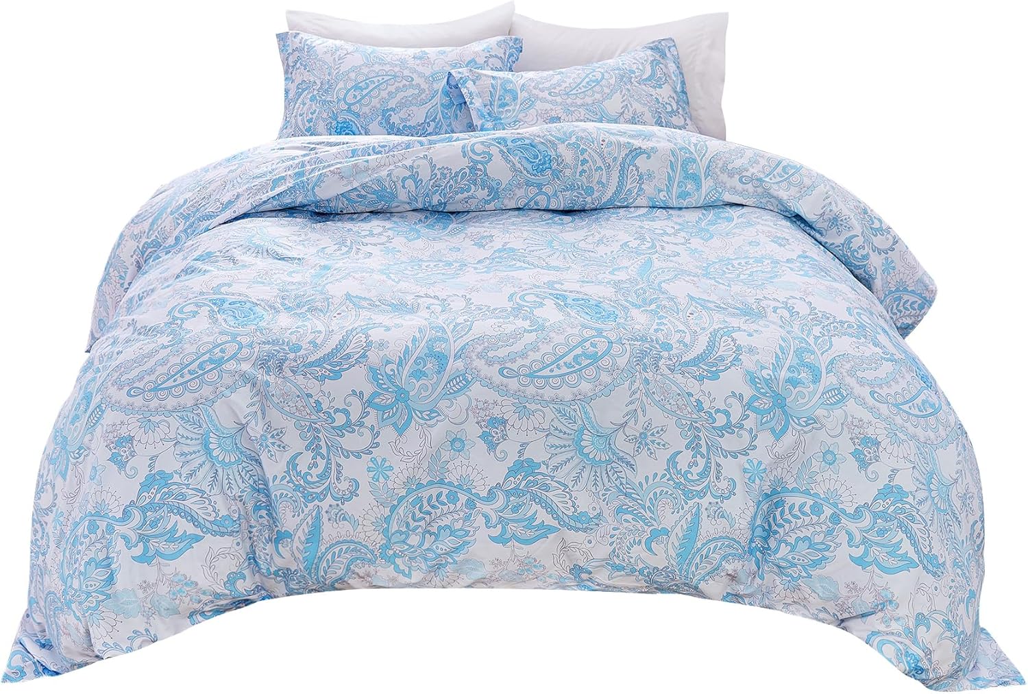 JSD 3 Piece Light Blue Paisley Duvet Cover Set King Size