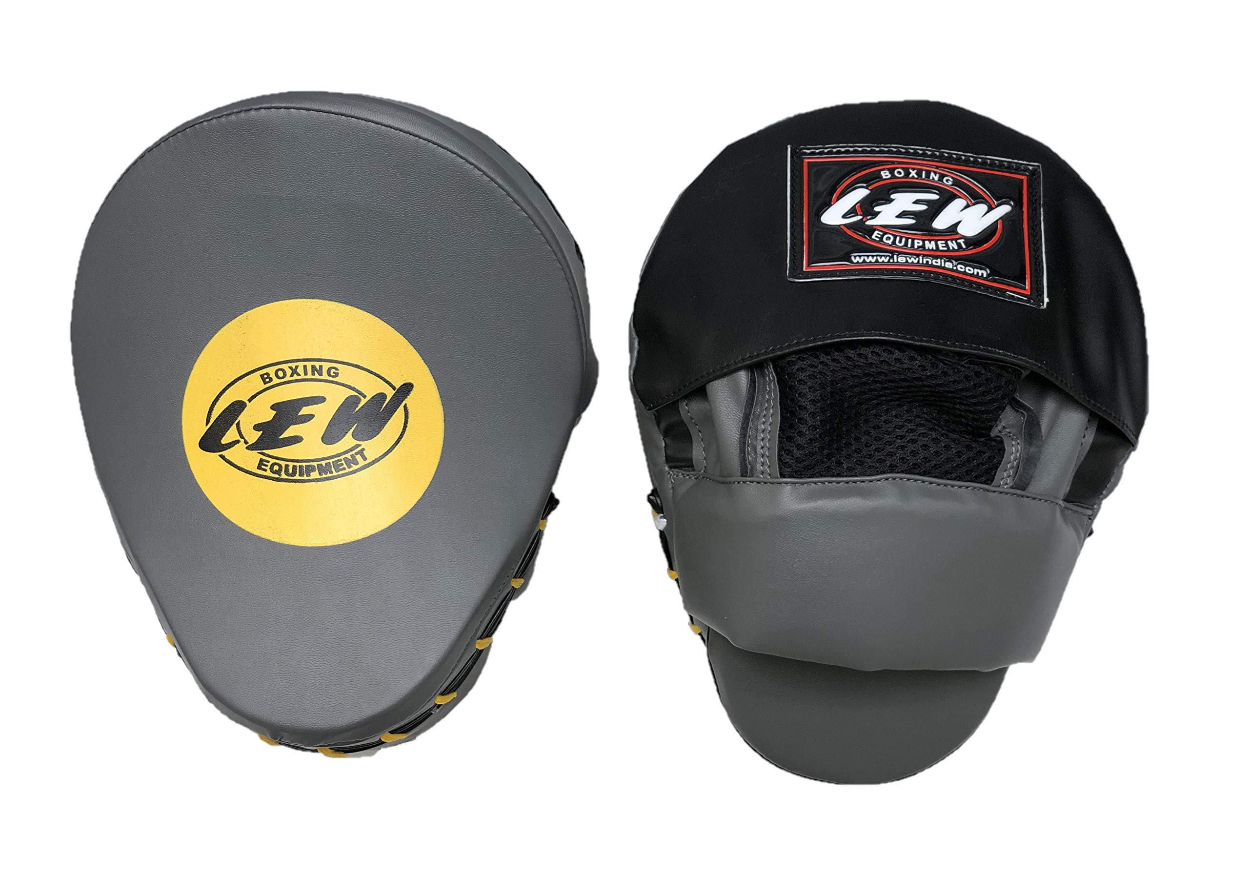 LEW Easy Slider Boxing MMA Muay Thai Kickboxing Skintex Leather Focus Pads (Black - Yellow )