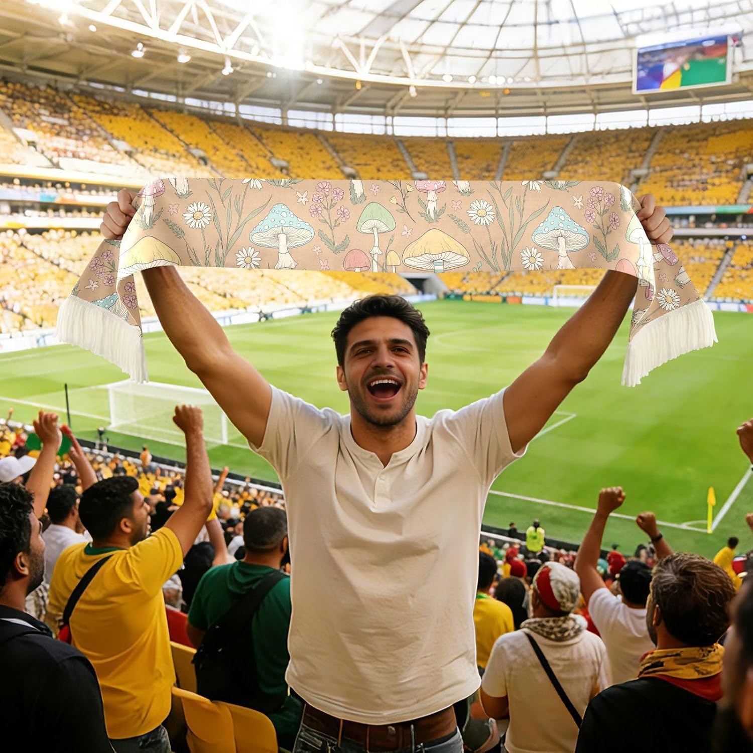 CHIFIGNO Mushrooms Wildflowers Sports Fan Scarf Towel, Soft Polyester Sweat Wipe Cheering Scarf for Soccer Football Games, Quick Dry