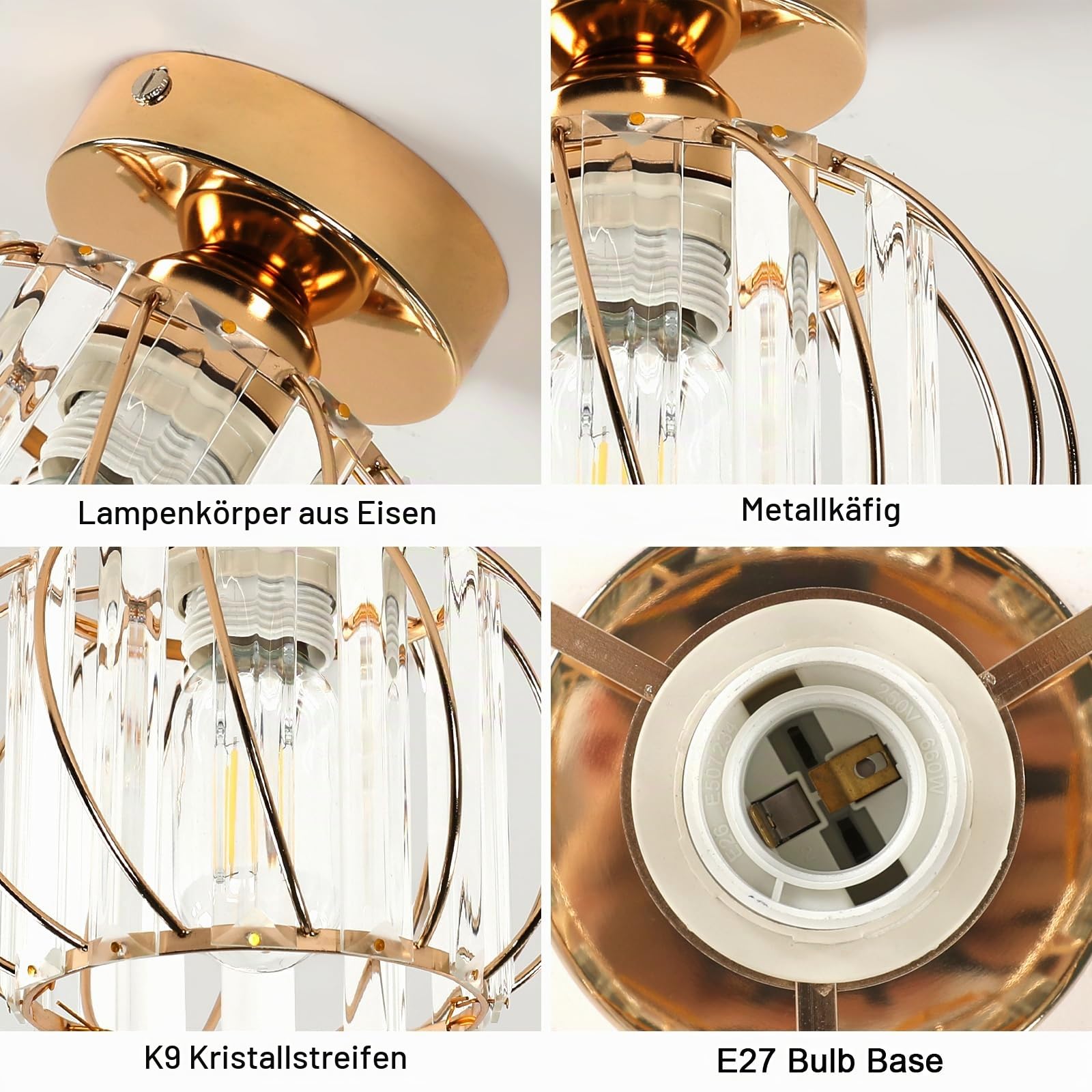 Kristall Deckenleuchte Moderne 2er, Gold