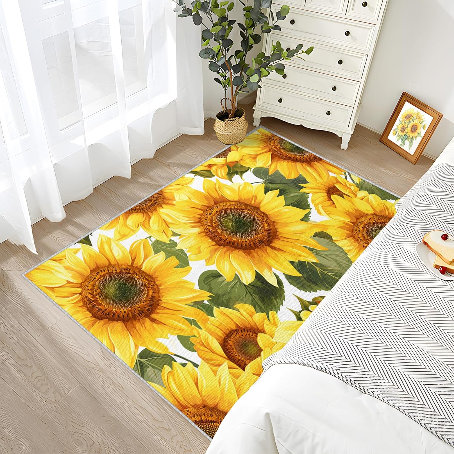 Sunflower Rugs for Dining Room - 2x3 Rug - Floral Rug - Sunflower Botanical Area Rug - Yellow Flower Rugs - Farmhouse Carpet - Floral Home Decor Gifts