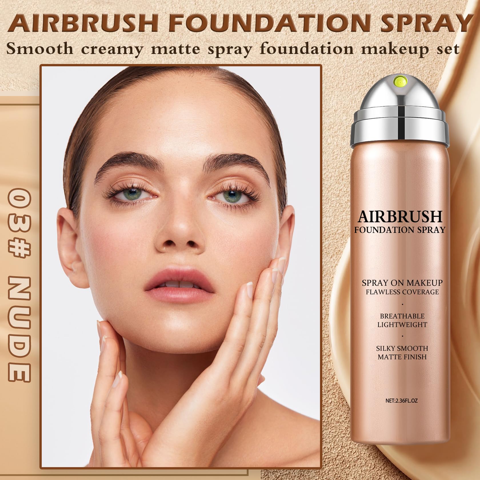 Magic Minerals Make-up-Grundierung mit Airbrush, seidige und modulare Abdeckung, feuchtigkeitsspendende Formel für weiche und strahlende Haut (Nude 03)