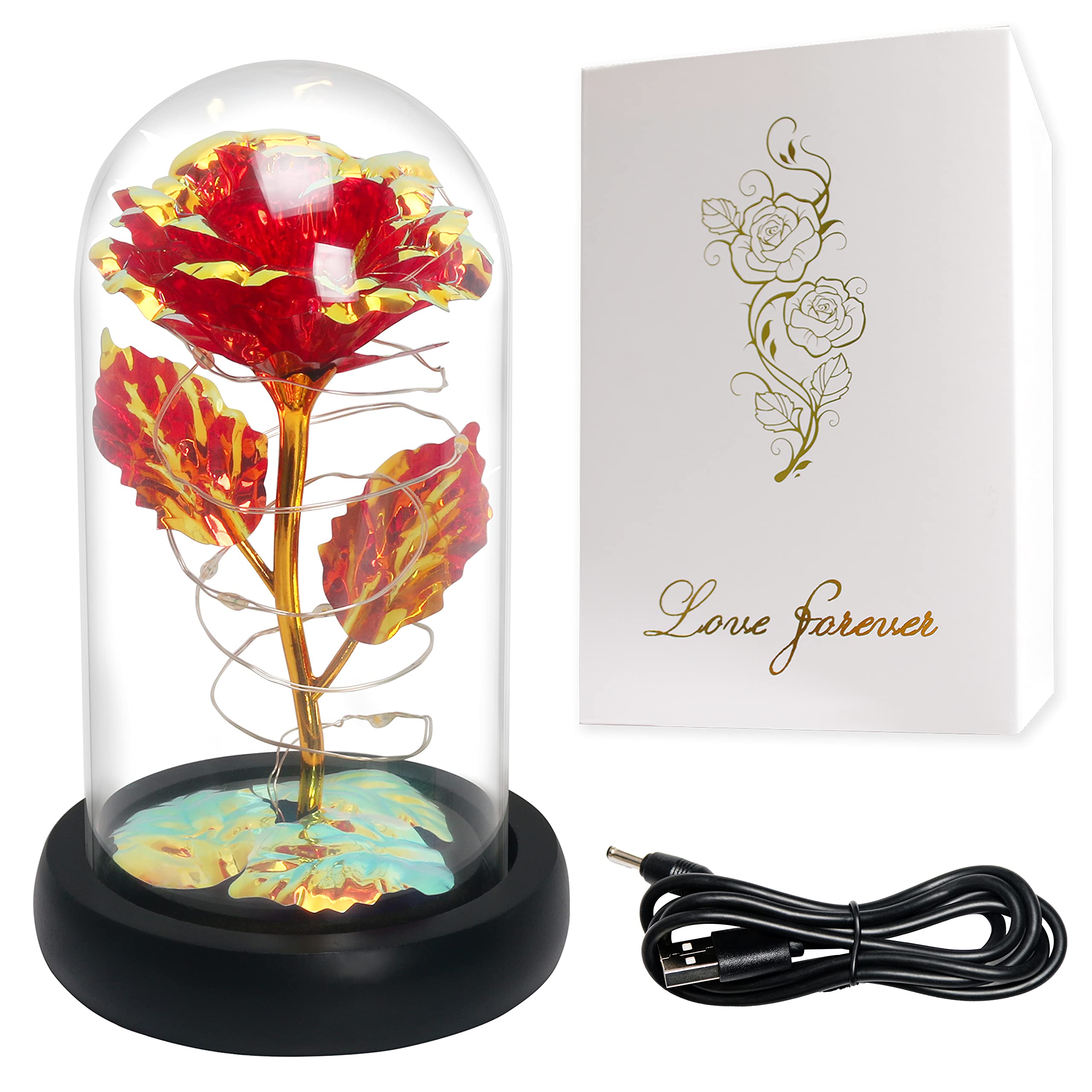 Childom Birthday Gifts for Women,Christmas Flowers Gifts for Her,Women,Mom,Wife,Grandma,Light Up Rose in Glass Dome,Colorful Red Flowers for Christmas,Anniversary,Valentines,Birthday