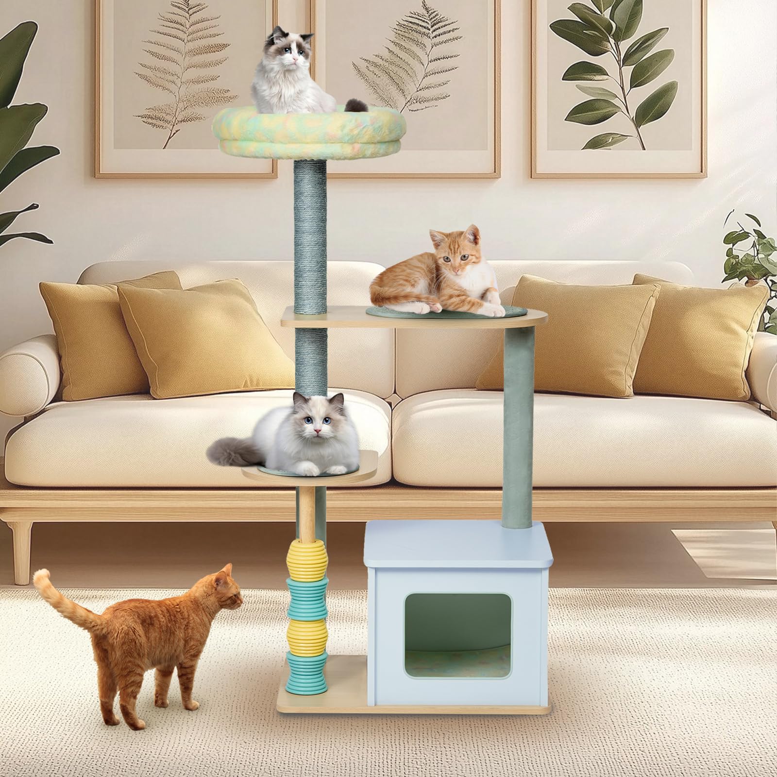 Amazon | Pawalaya 猫タワー 125cm 多層猫コンドミニアム サイザル麻