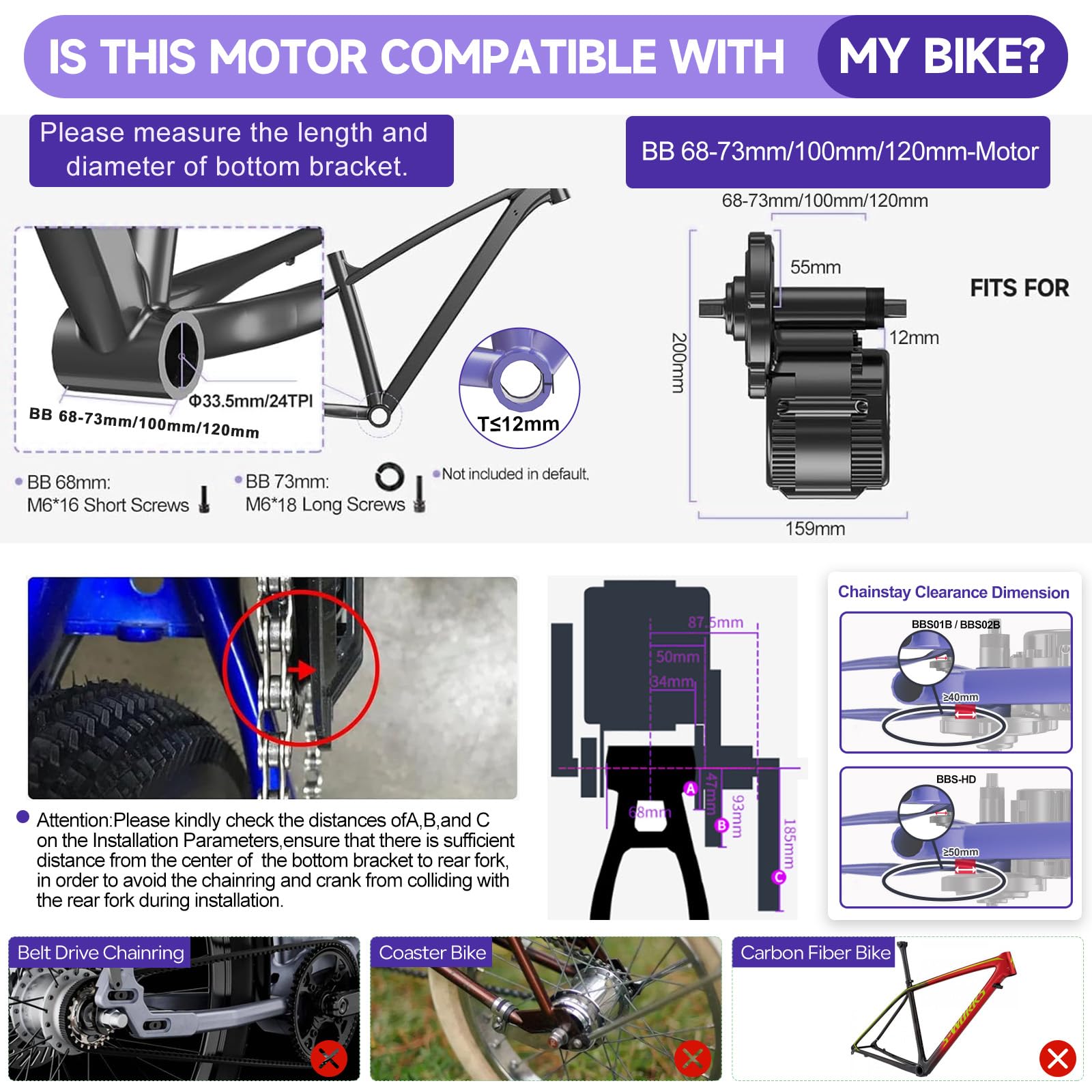 BAFANG 36V 48V Kit de Conversion Velo Electrique à Moteur Central | BBS01B BBS02B BBS-HD Transmission Centrale Batterie Affichage Optionnel - Moteur Central pour Boîtier Pédalier 68-73mm VTT