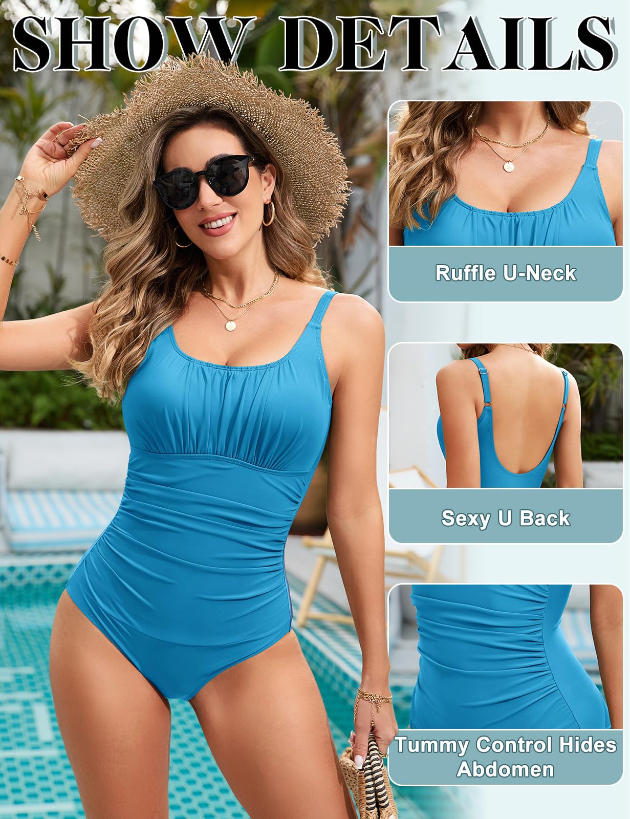 RITOSTA Costume Intero Donna Contenitivo Pancia Costumi Piscina Mare Costume Curvy Costume da Bagno Donna Push up Monokini con Swimwear Imbottito Scollo a U Schiena Bassa