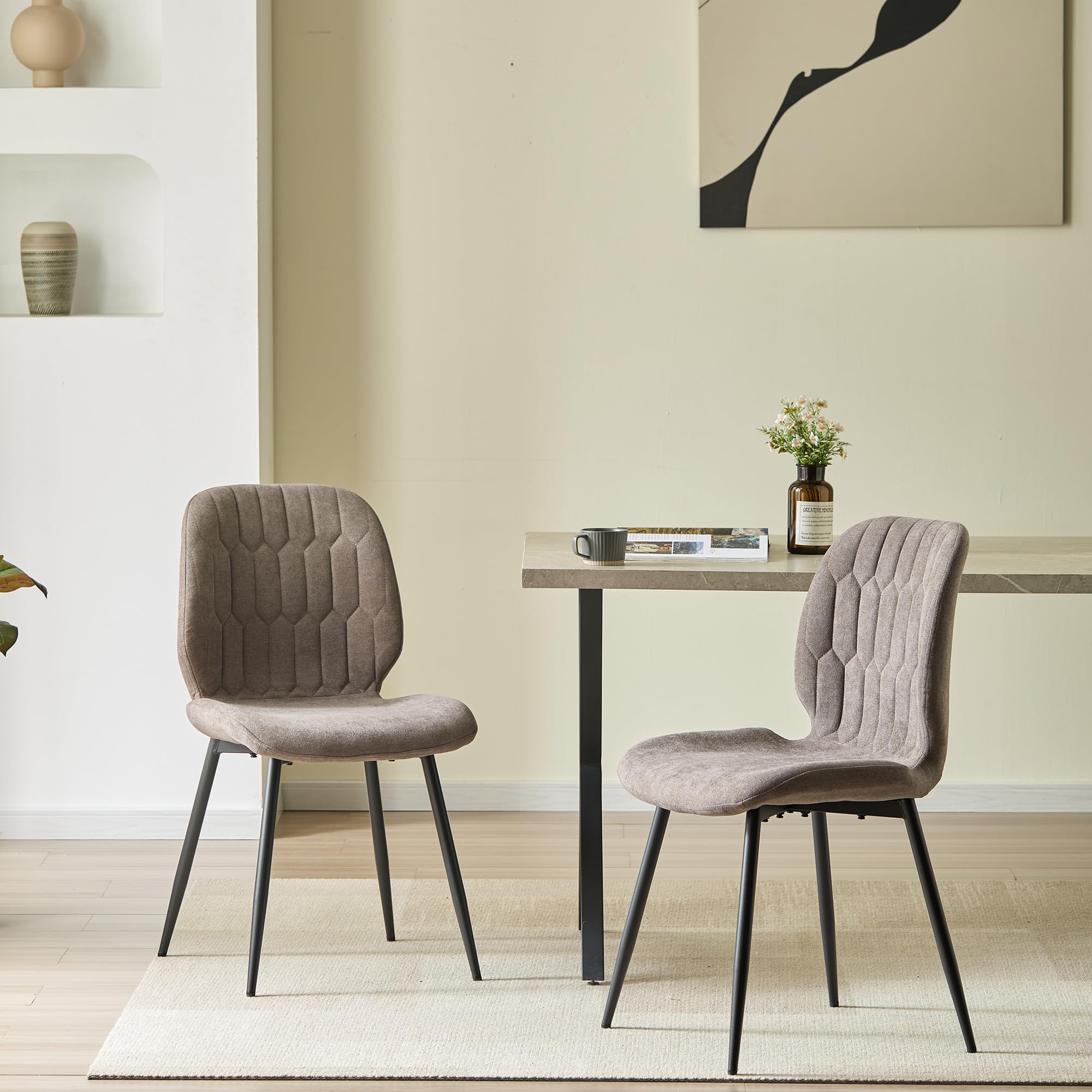 Esszimmerstühle 6er Set für Küche und Schlafzimmer Gepolsterte Wohnzimmerstühle mit Wabenmuster aus Chenille-Stoff, Ergonomische Stühle mit Metallbeinen Braunfarben