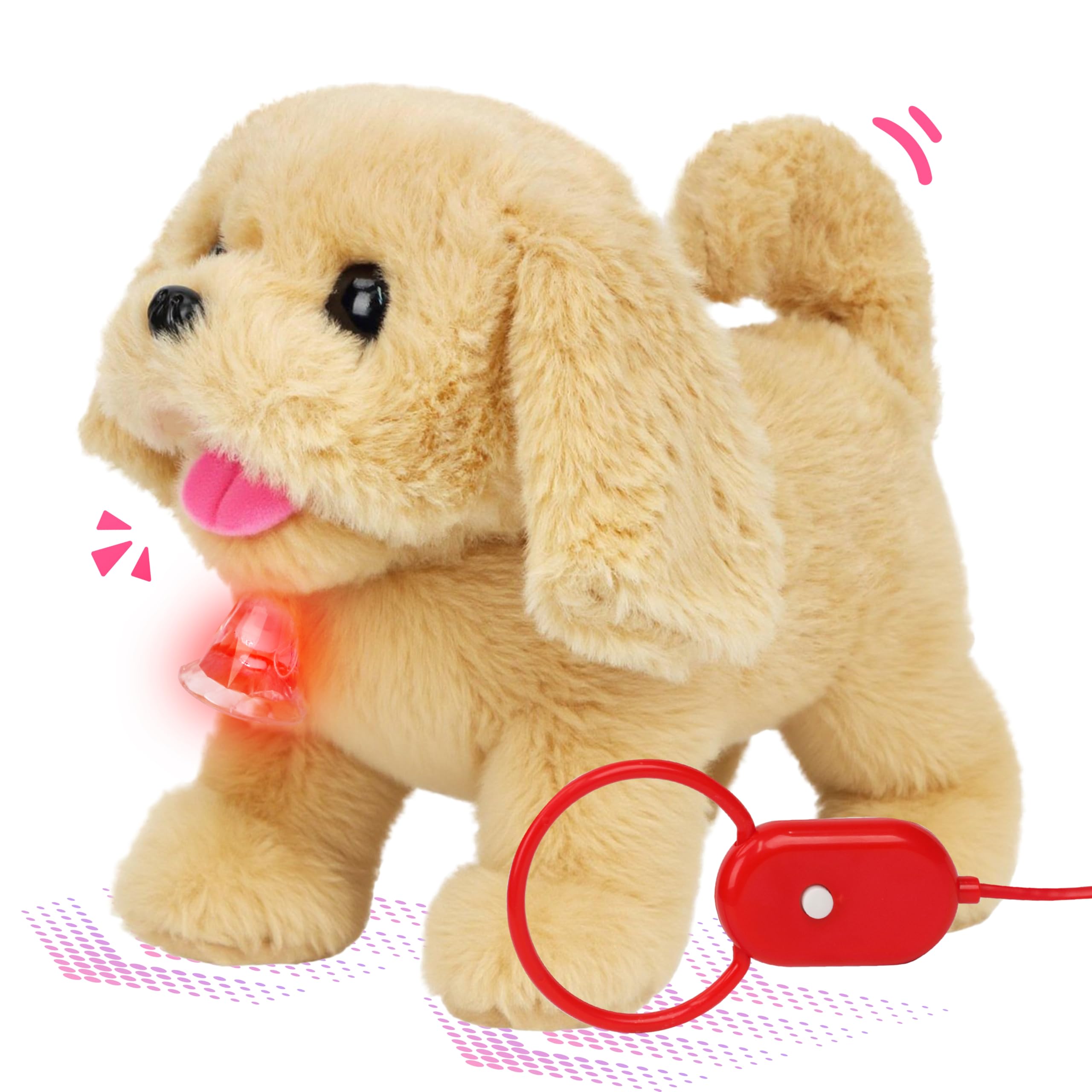 Cuteoy Walking Dog Toys for Kids, Electric Interactive Brown Waffle Dog Plush Puppy Toys with Remote Control Leash and Lamp, Moving Barking Realistic Puppy Pet Gifts for Girls Boys Toddlers Birthday