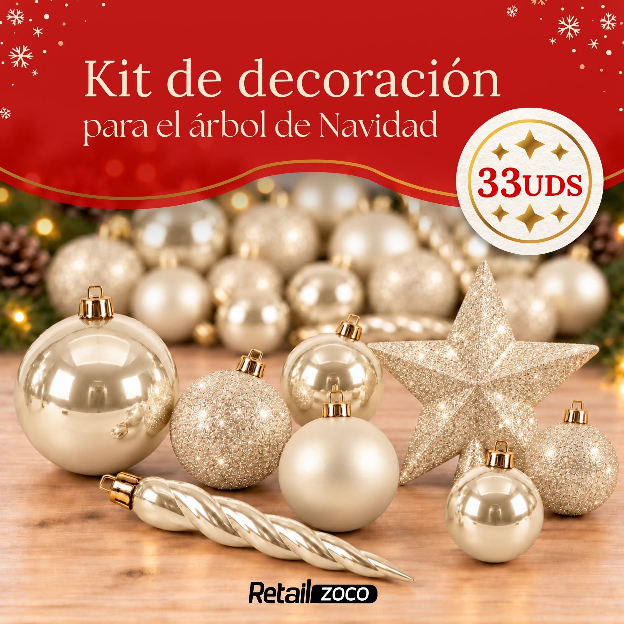 Bolas de Navidad, Adornos Arbol Navidad, 33 Piezas, Perla - imagen 2