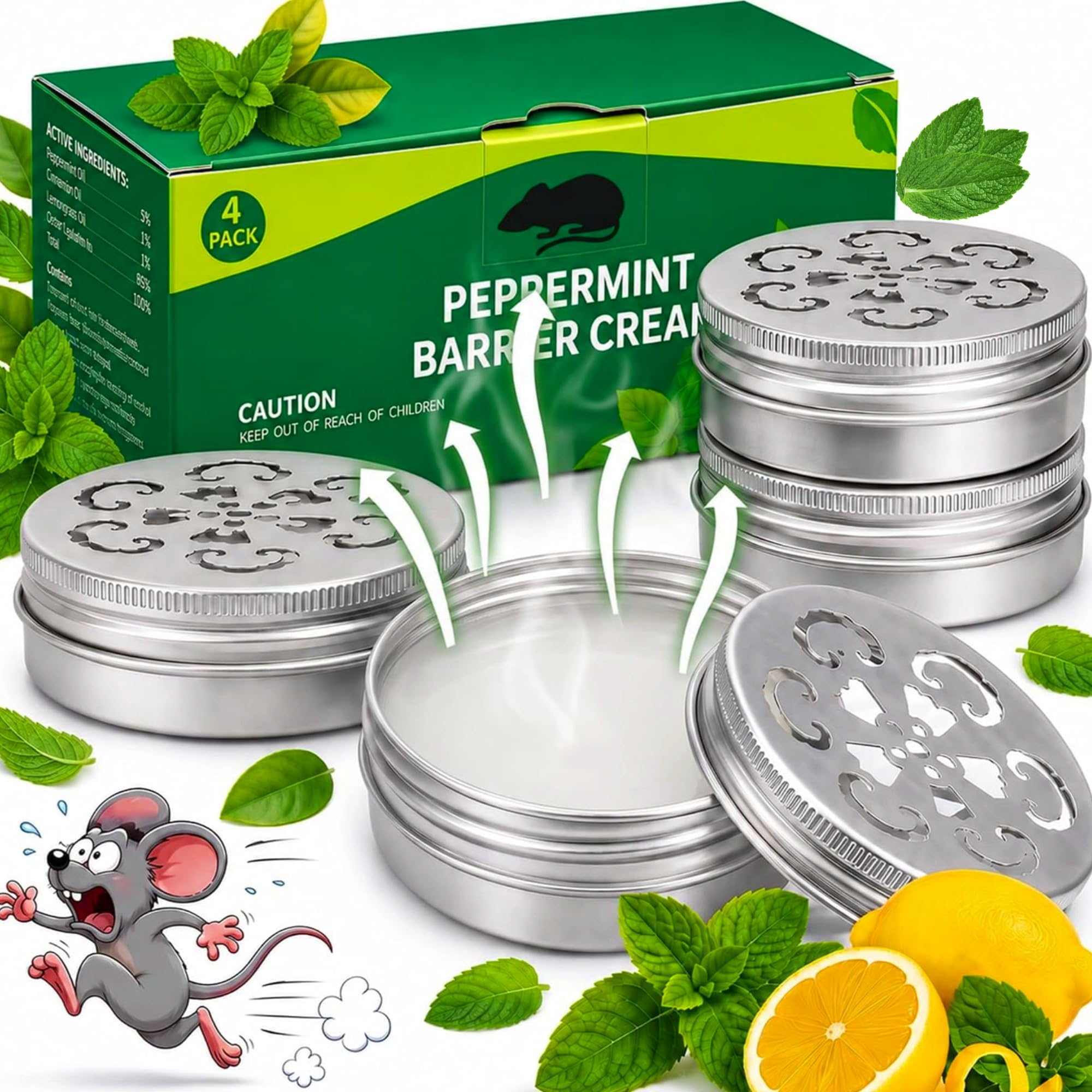 4 Packs Mouse Peppermint Oil Paste with a Fresh, Natural Scent, A Scent that Mice do not Like, Ideal for Placing in Strategic Locations to Prevent Gnawing Damage both Indoors and Outdoors