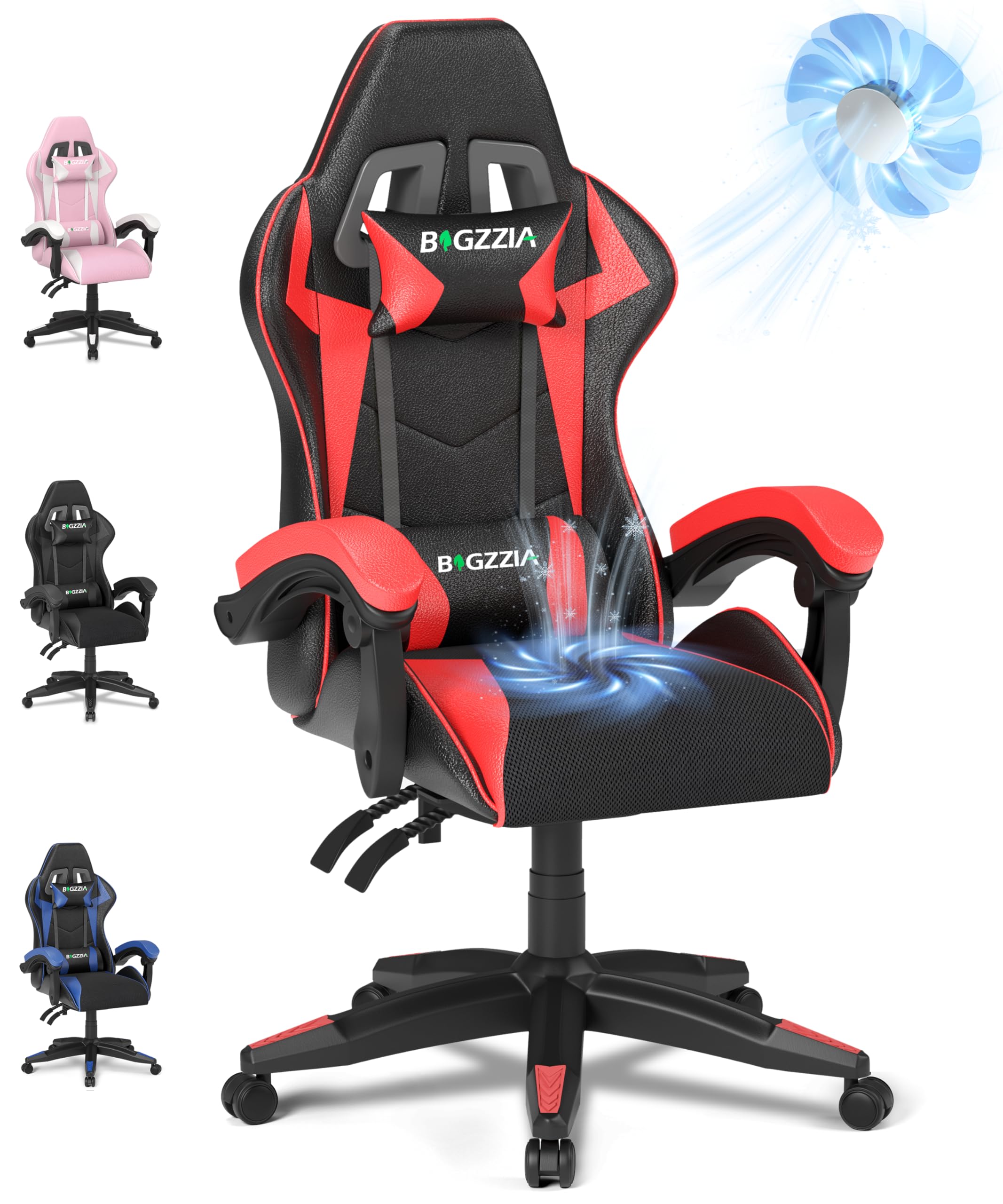 Produktbild von Lendenkissen Kopfstütze Bigzzia Gaming Stuhl Rot - Ergonomischer Gamer Chair Mit Lendenkissen & Kopfstütze Höhenverstellbar PC Stuhl