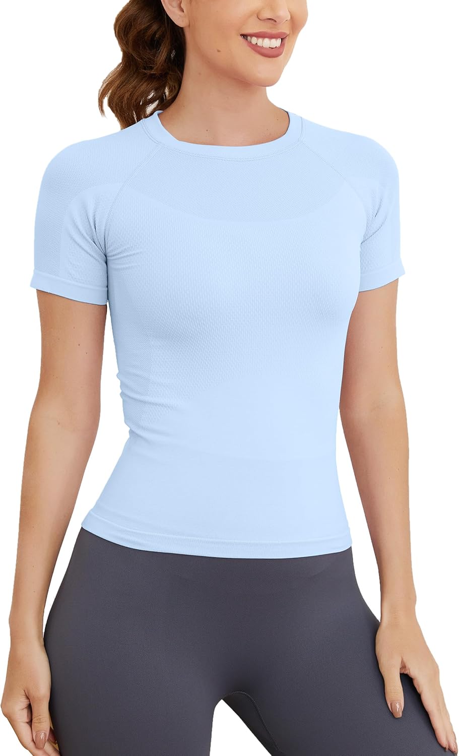 MathCat Short Sleeve Workout Tops for Women, Seamless Women's Compression Shirt, Yoga Running Athletic Shirts Soft Gym Tops - Image 2