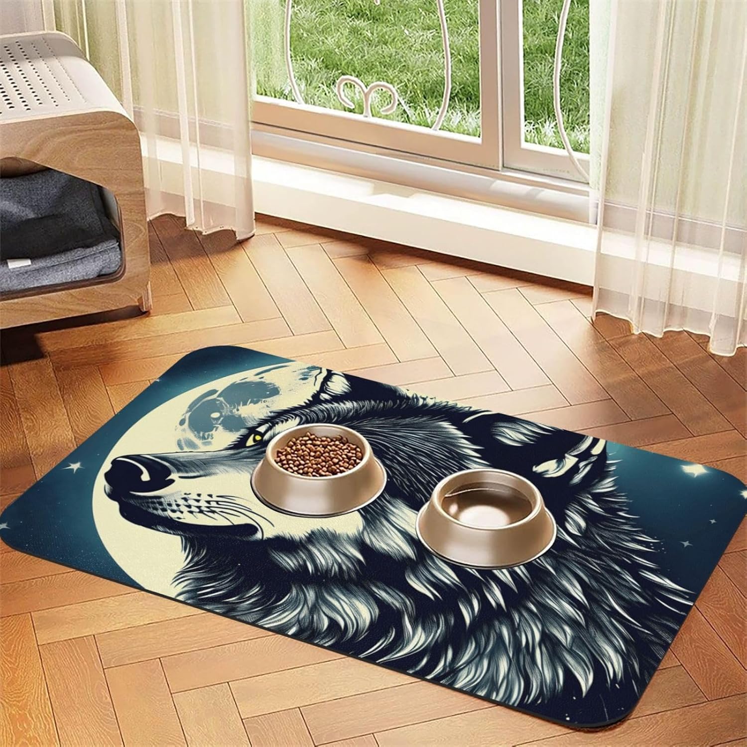 Wolf Night Moon Print Pet Feeding Mat Dog Mat for Food and Water Bowl Dogs Water Dispenser Mat Dogs Accessories Wolf Night Moon Print Pet Feeding Mat Dog Mat for Food and Water Bowl Dogs Water Dispenser Mat Dogs Accessories