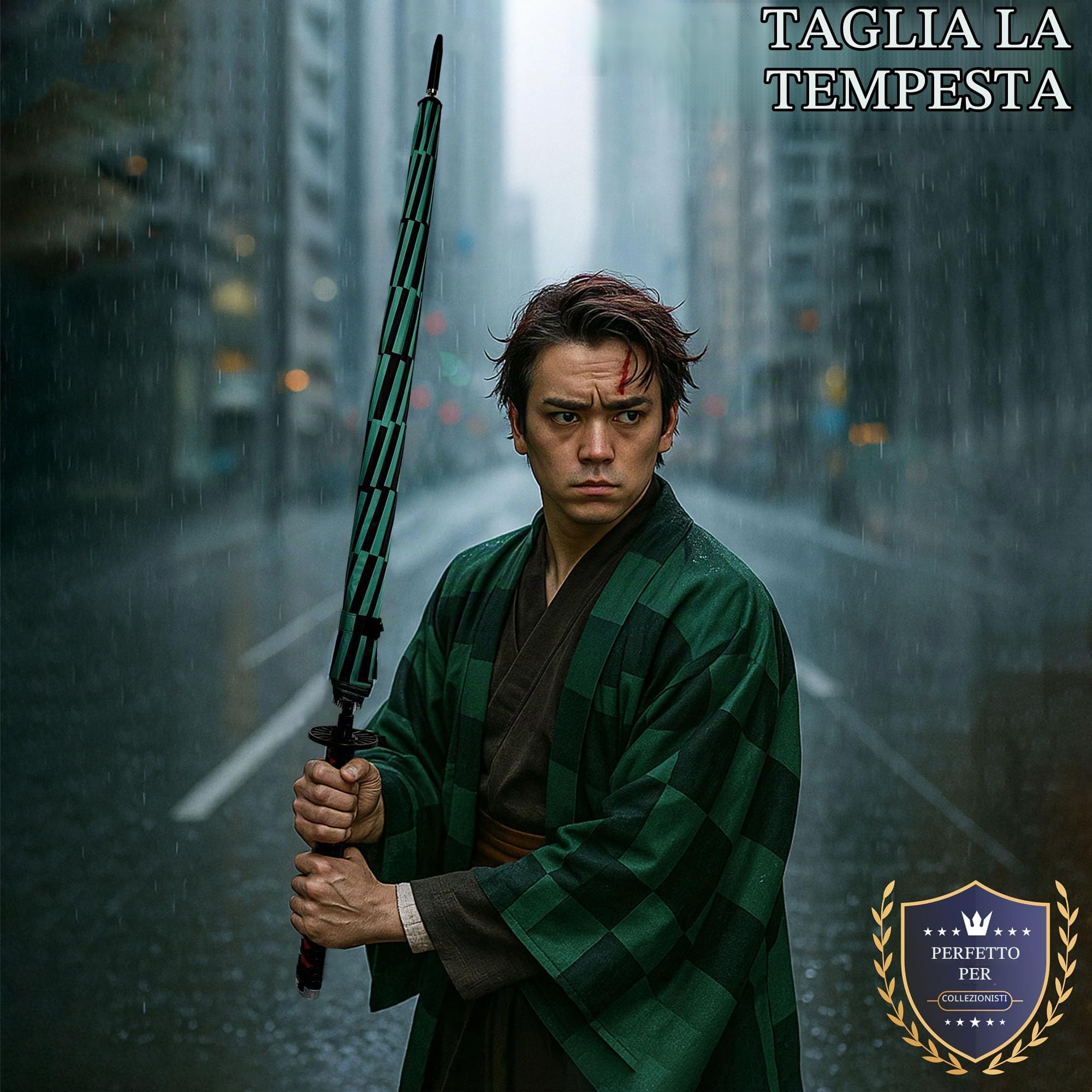 Swords and more Demon Slayer Ombrello - Anime Cosplay Katana Apertura Automatica Ombrelli Spada Anime Cosplay Ninja Katana Ombrello Parasole