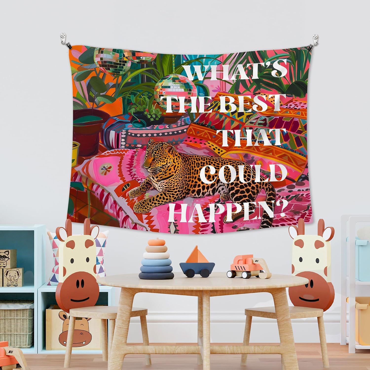 XLDLIOO Leopard Cheetah Inspirational Tapestry, What's the Best That Could Happen Motivational Wall Tapestry Hanging for Bedroom, Maximalist Tapestries Decor Art for Girly Room Dorm Apartment 40x30in image 4