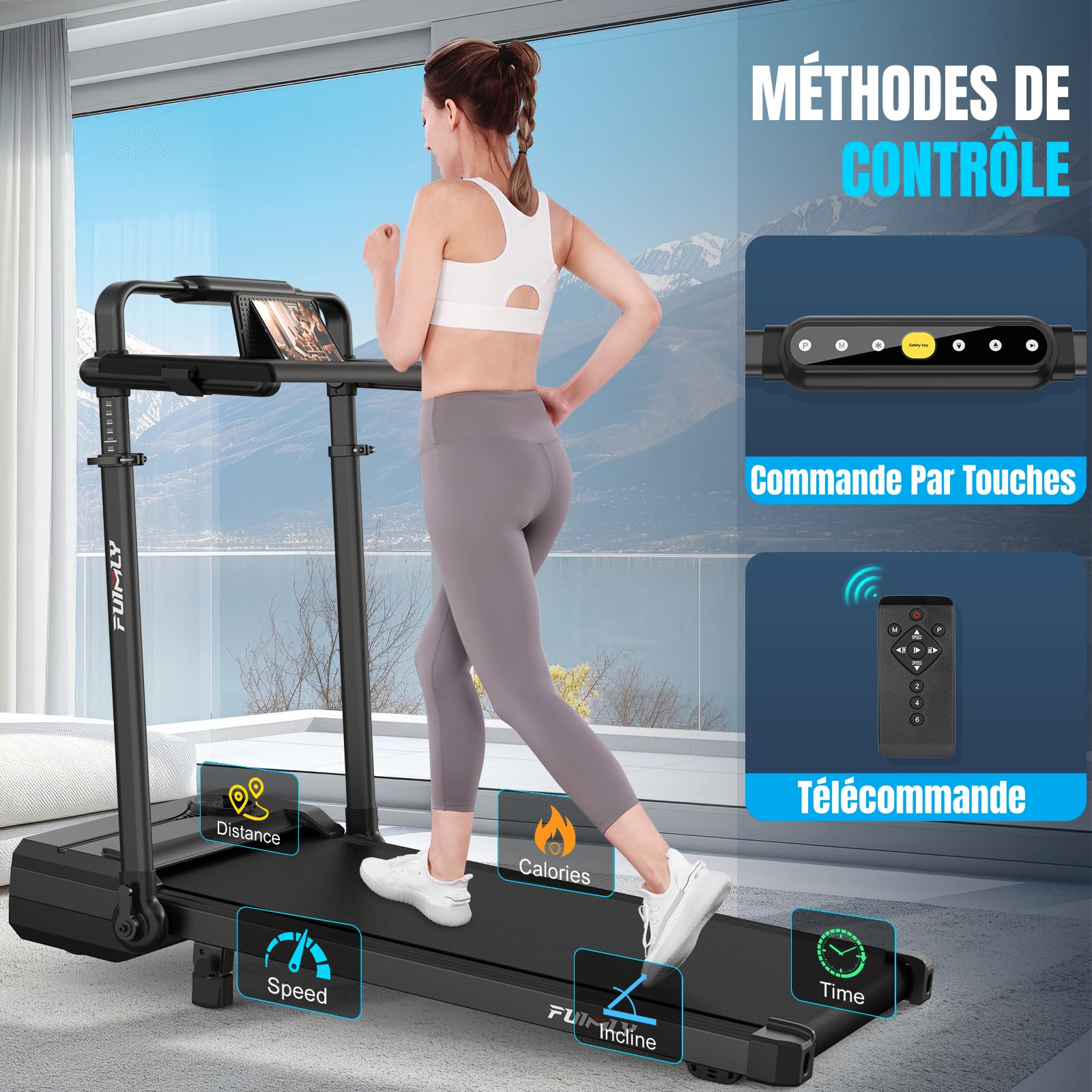 Tapis de Course Pliable Inclinable avec Bureau, Tapis de Marche Inclinaison 9%, avec Barre, Capacité 136 kg+, Bureau Réglable en Hauteur et Amovible, Compact, Moteur 3,5 CV, pour Maison/Bureau