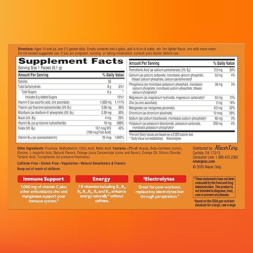 Miniatura 6 de Emergen-C 1000 mg de vitamina C en polvo, con antioxidantes, vitaminas B y electrolitos, suplementos de inmunidad para apoyo inmunológico, mezcla de