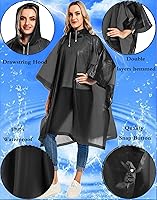 Vista 10 de Paquete de 2 ponchos de lluvia para adultos, reutilizables, impermeables, de supervivencia, emergencia, resistente, con capucha con cordón Azul
