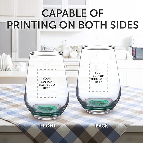 Miniatura 6 de DISCOUNT PROMOS Silicia - Juego de 50 copas de vino sin tallo, 16 onzas, texto personalizado, logotipo, transparente, similar a un orbo, base