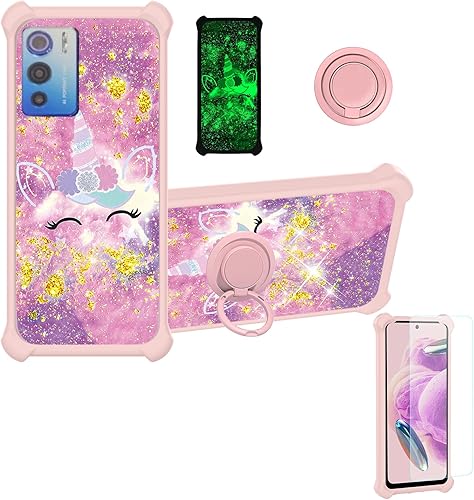 Miniatura 172 de Cricket Debut S2 - Funda compatible con AT&T Calypso 4 U380AC U380AA con protector de pantalla de vidrio templado, soporte de anillo, purpurina