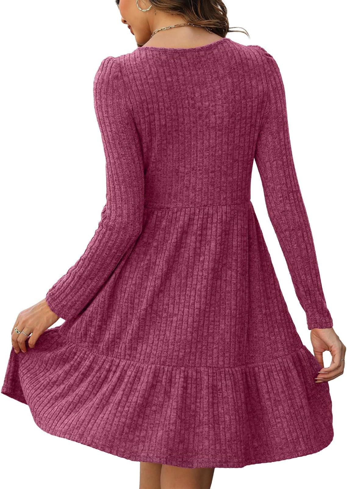 Zetieny Vestito Casual Donna Abito in Maglia a Maniche Lunghe con Scollo Rotondo Pullover Tinta Unita Autunno e Inverno