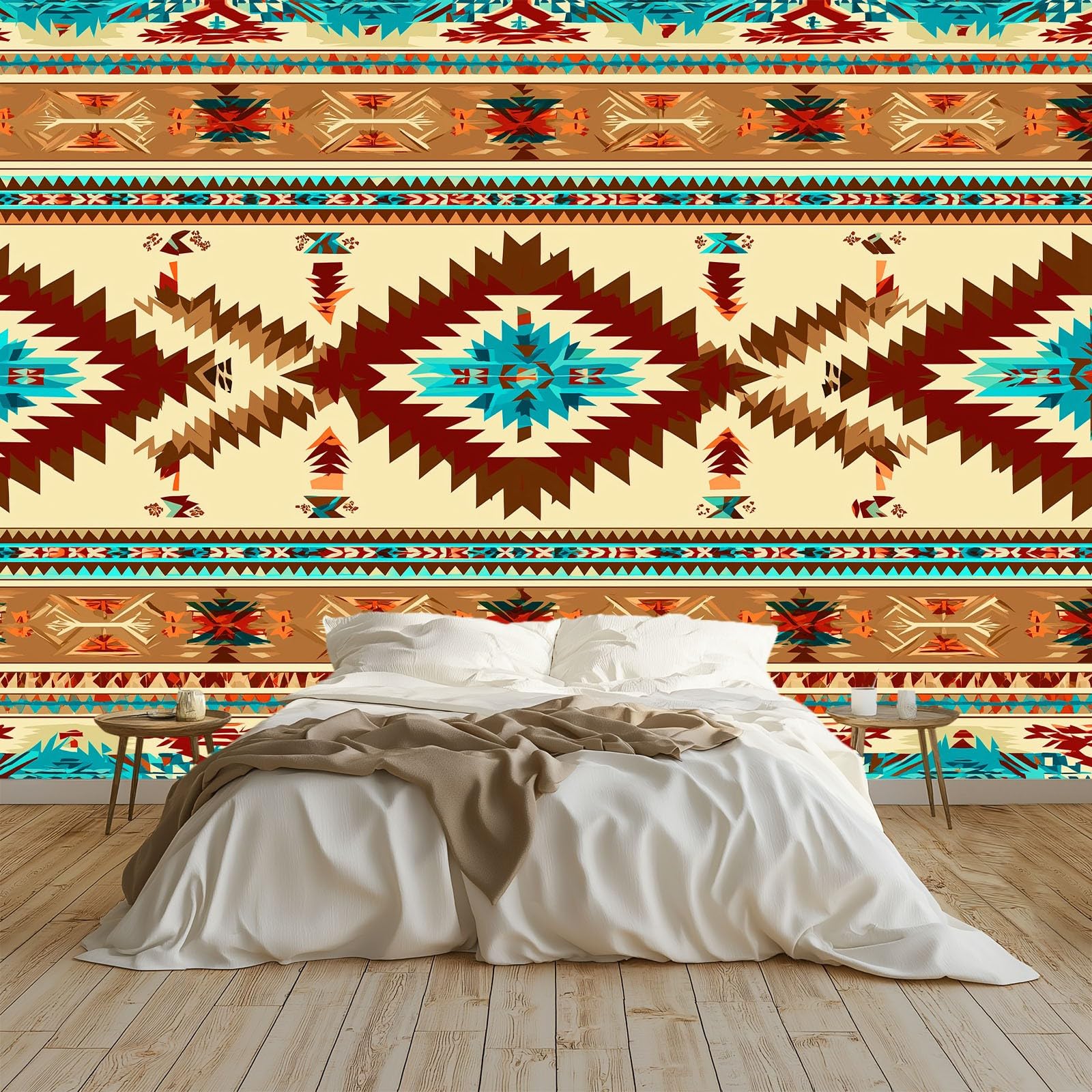 Générique Panoramiczna tapeta 200 x 140 cm tradycyjna retro tkanina plemienna obramowanie - tapeta z efektem 3D gobelin ścienny z włókniny - dekoracja ścienna do salonu, sypialni i kuchni brązowa