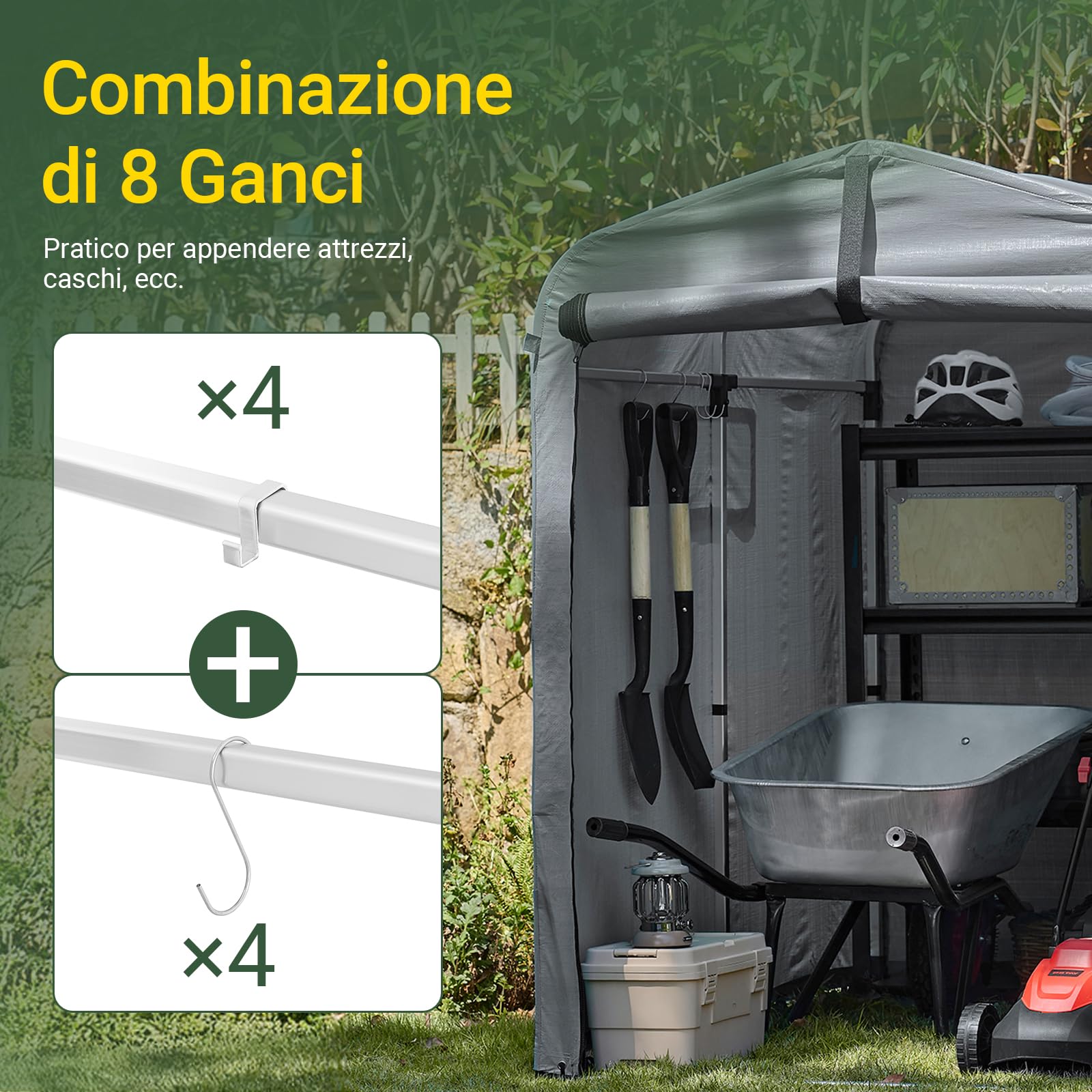 Sobuy Garage Auto per Esterno Tenda per Bicicletta Box Moto Impermeabile Tendone per Auto Moto e Attrezzi Capanno da Giardino e Ripostiglio da Esterno Grigio 120x176x163 cm KLS11-DG