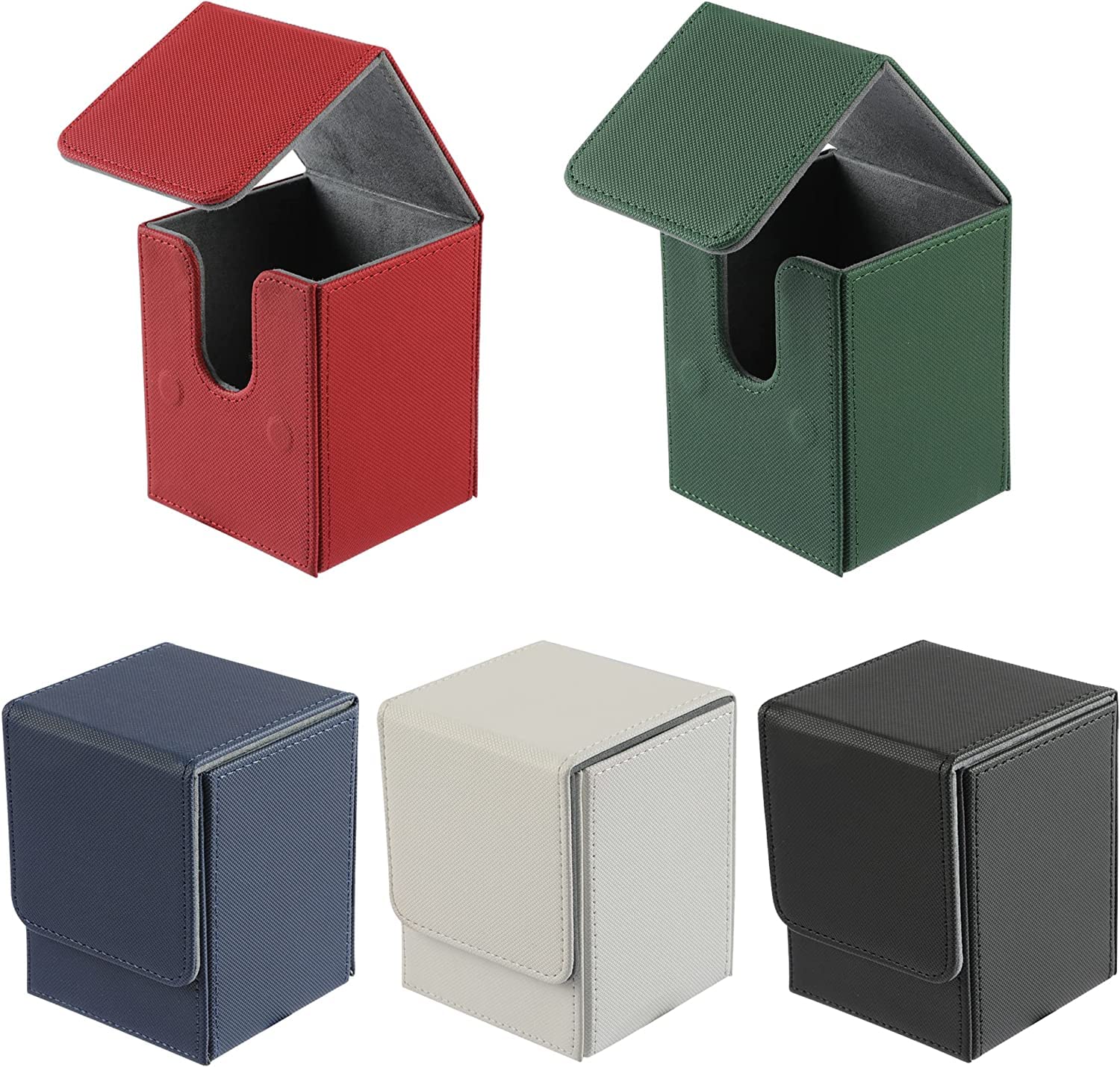 Card Deck Boxes - Leather Deck Card Case for 100+ Sleeved Card Compatible with Magic The Gathering Commander Deck (Includ 5x Card Deck Box, 10x Card Dividers)